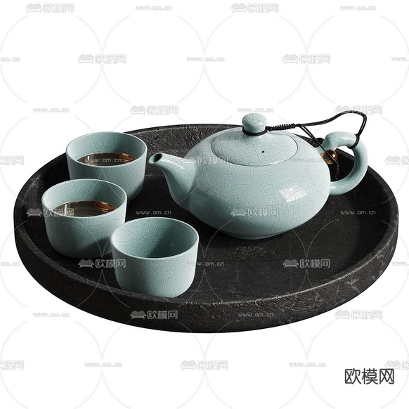 新中式茶具 茶壶 水杯su模型下载(渲染图2)