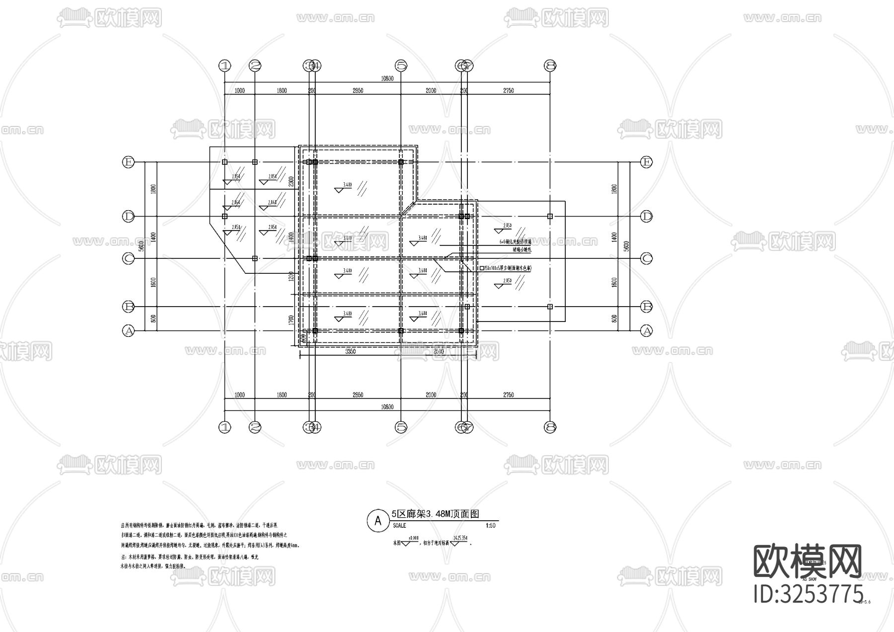现代廊架cad平面图下载（渲染图5）