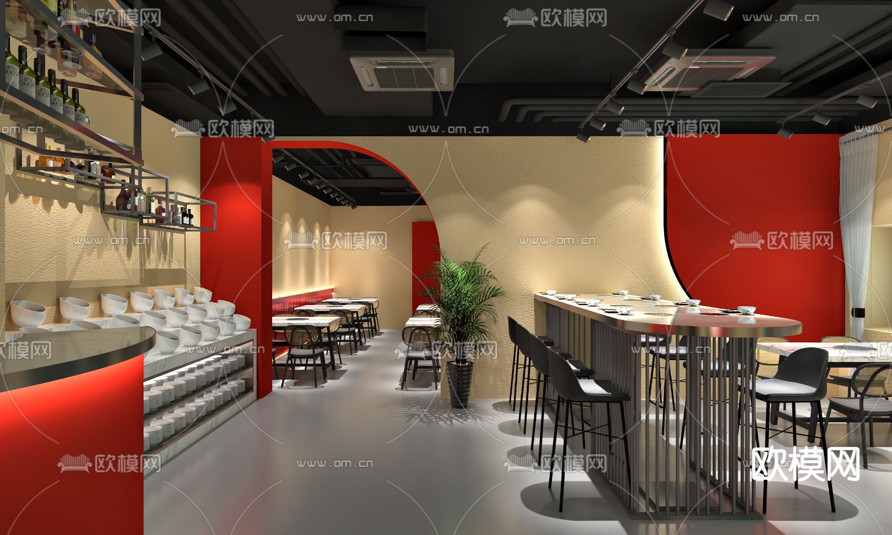 现代火锅店3d模型下载（渲染图4）