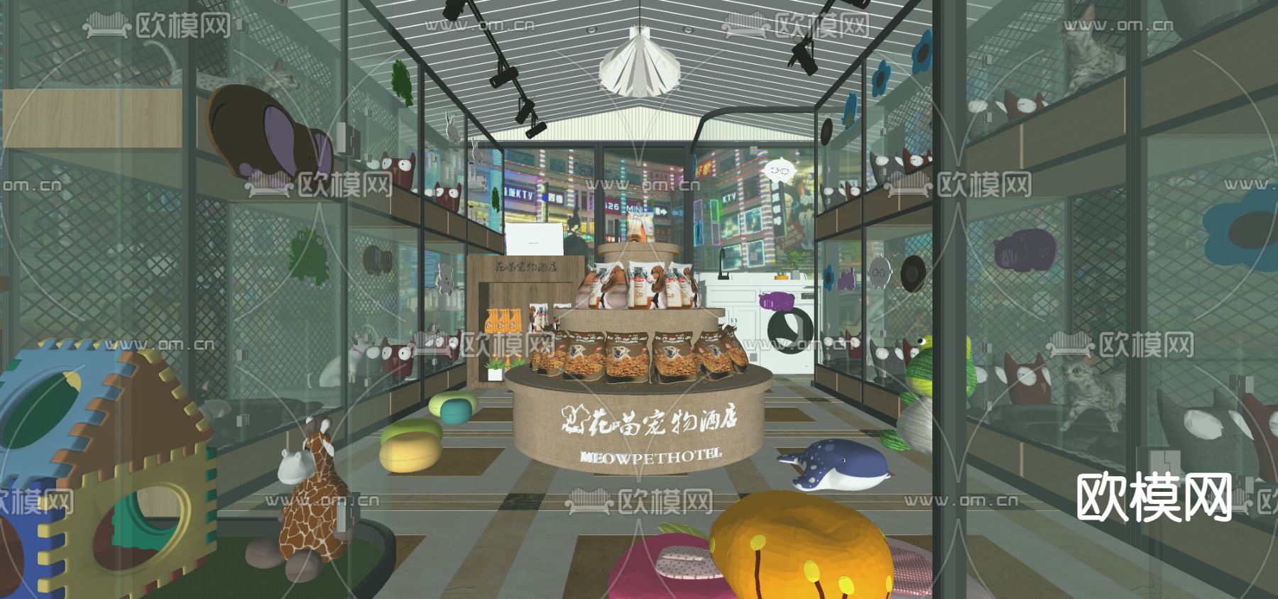 现代猫咖 宠物店su模型下载
