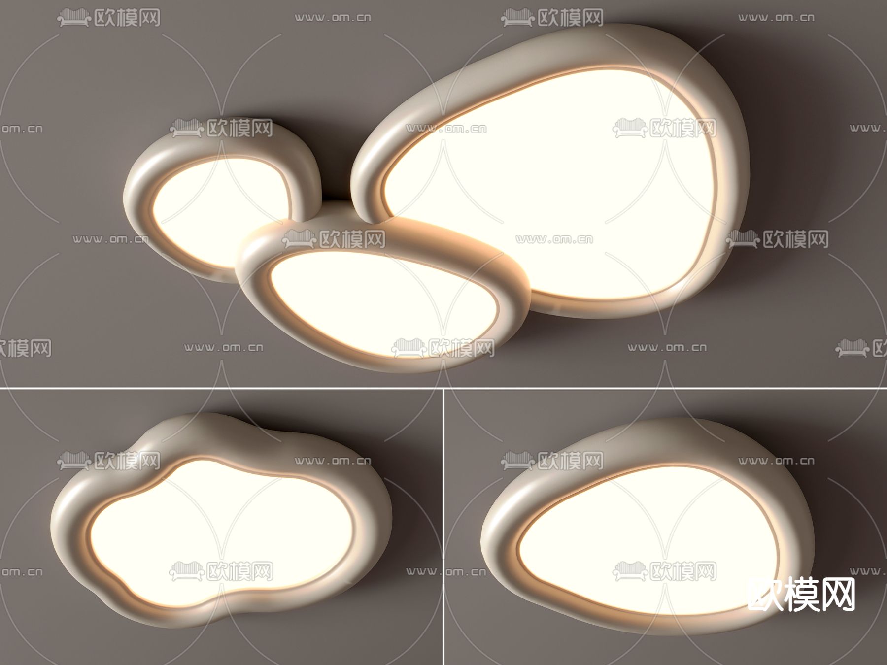 奶油风吸顶灯su模型下载（渲染图2）