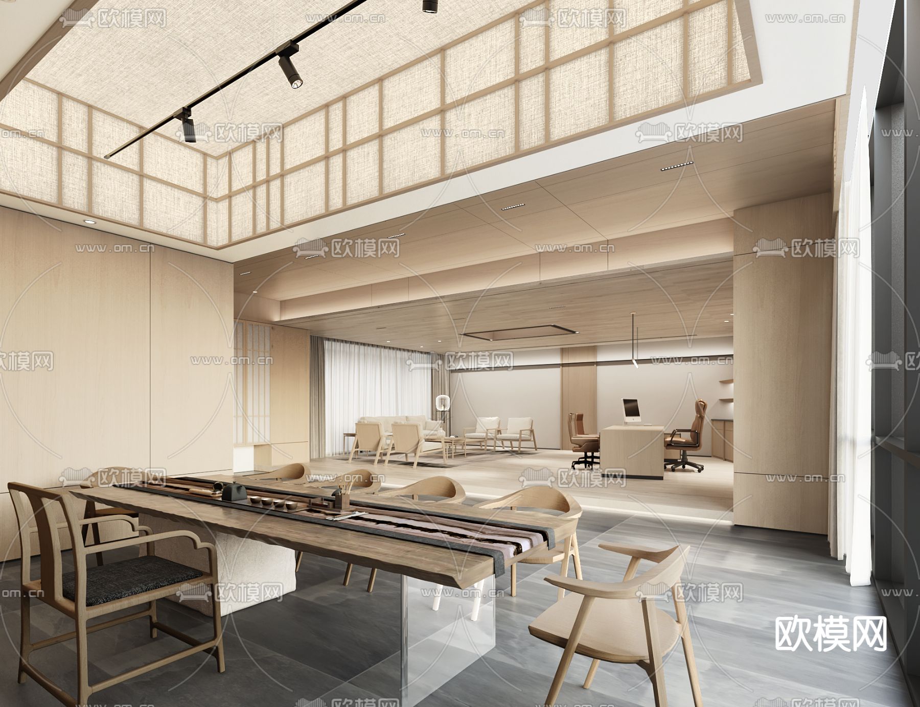 日式总经理办公室3d模型下载（渲染图2）