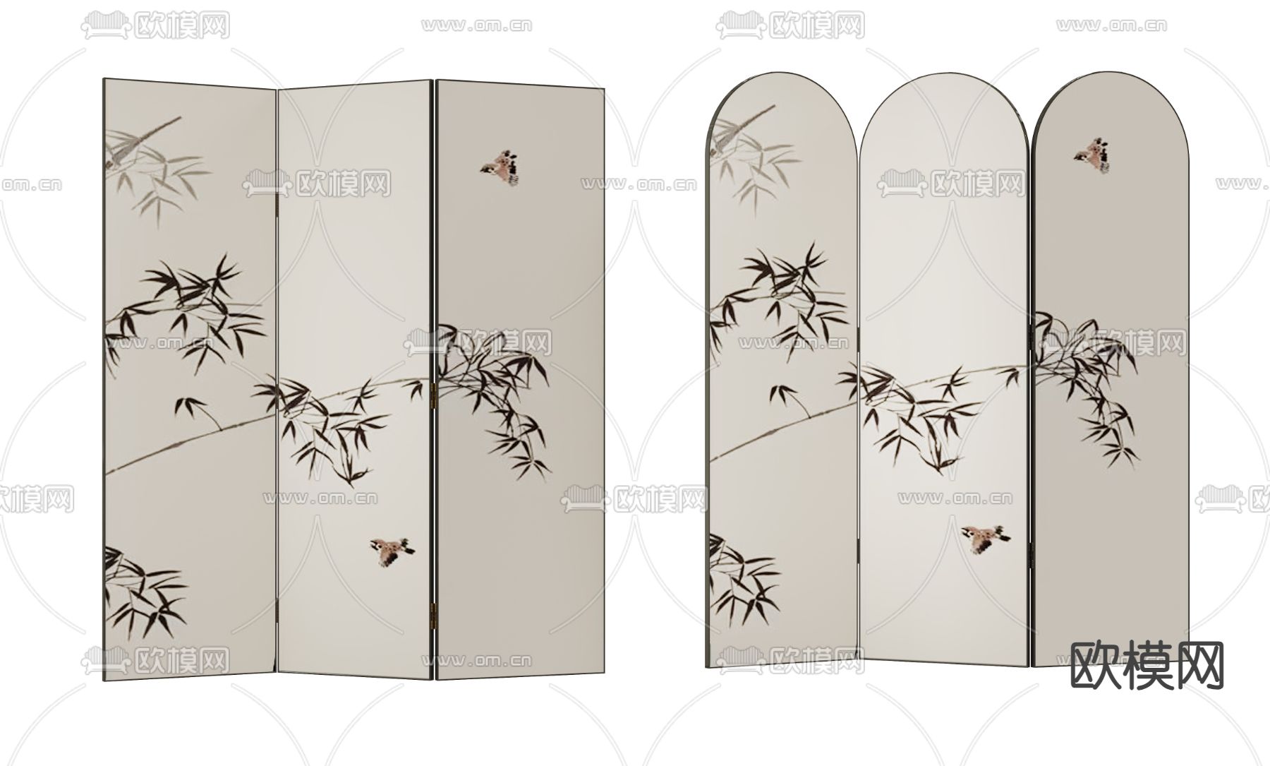 中古风屏风 壁画屏风3d模型下载