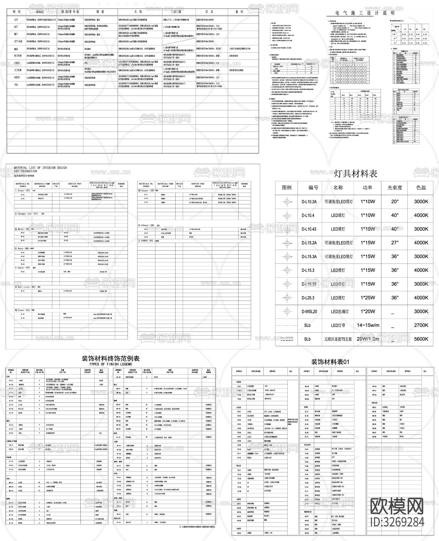 家装施工表说明目录图例说明cad平面图下载（渲染图2）