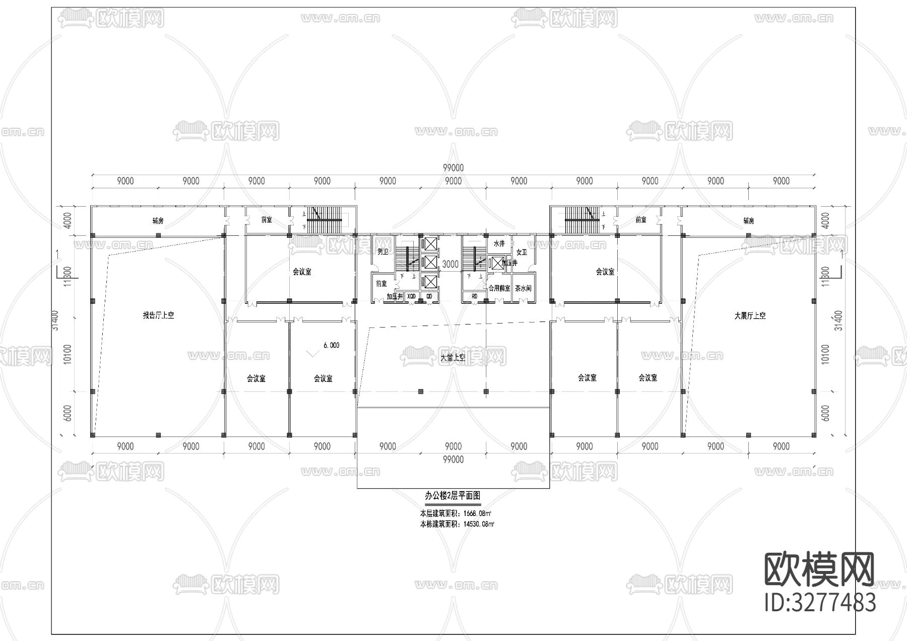 现代多层办公楼cad施工图下载（渲染图6）