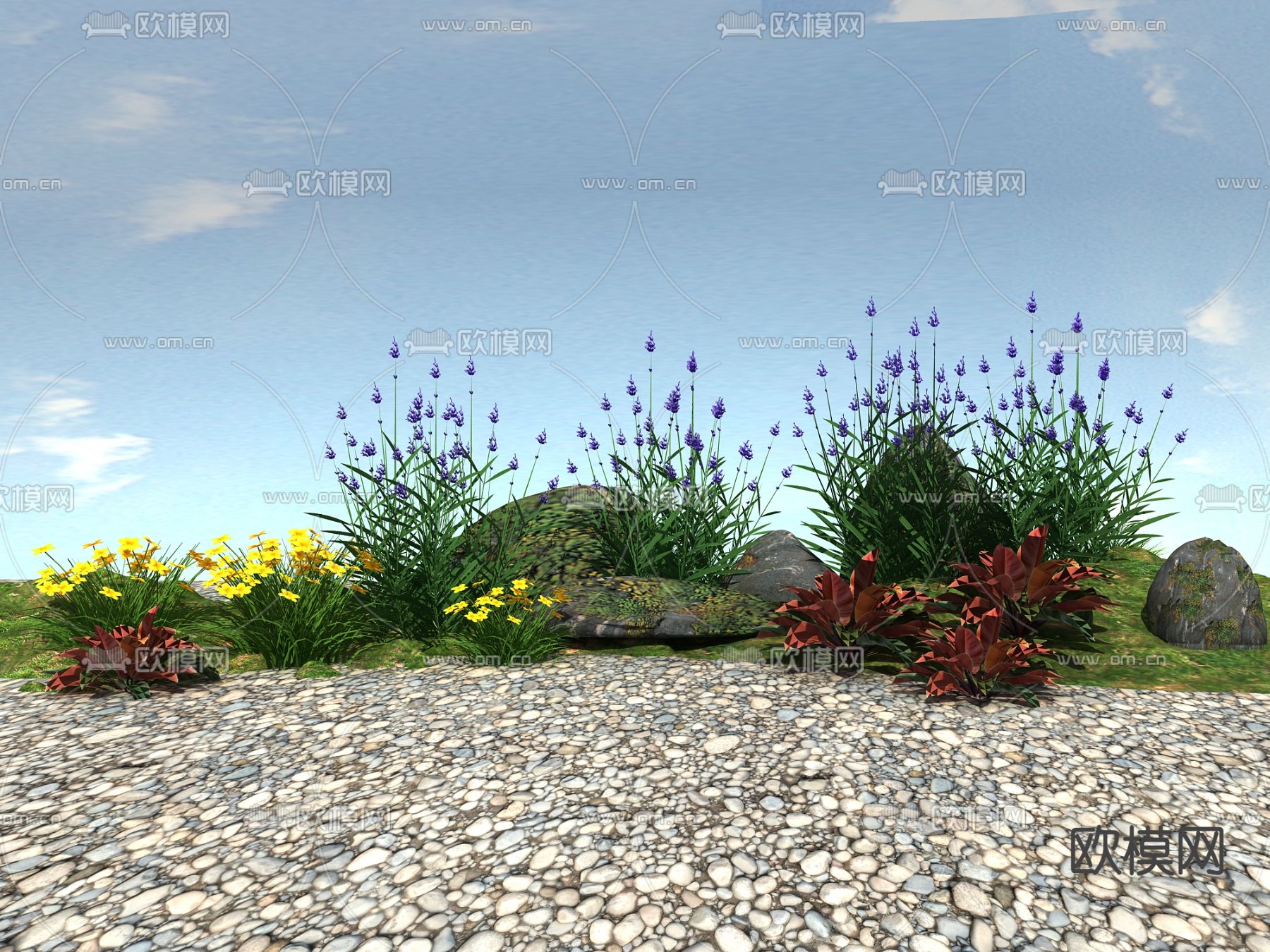 新中式花草3d模型下载（渲染图1）