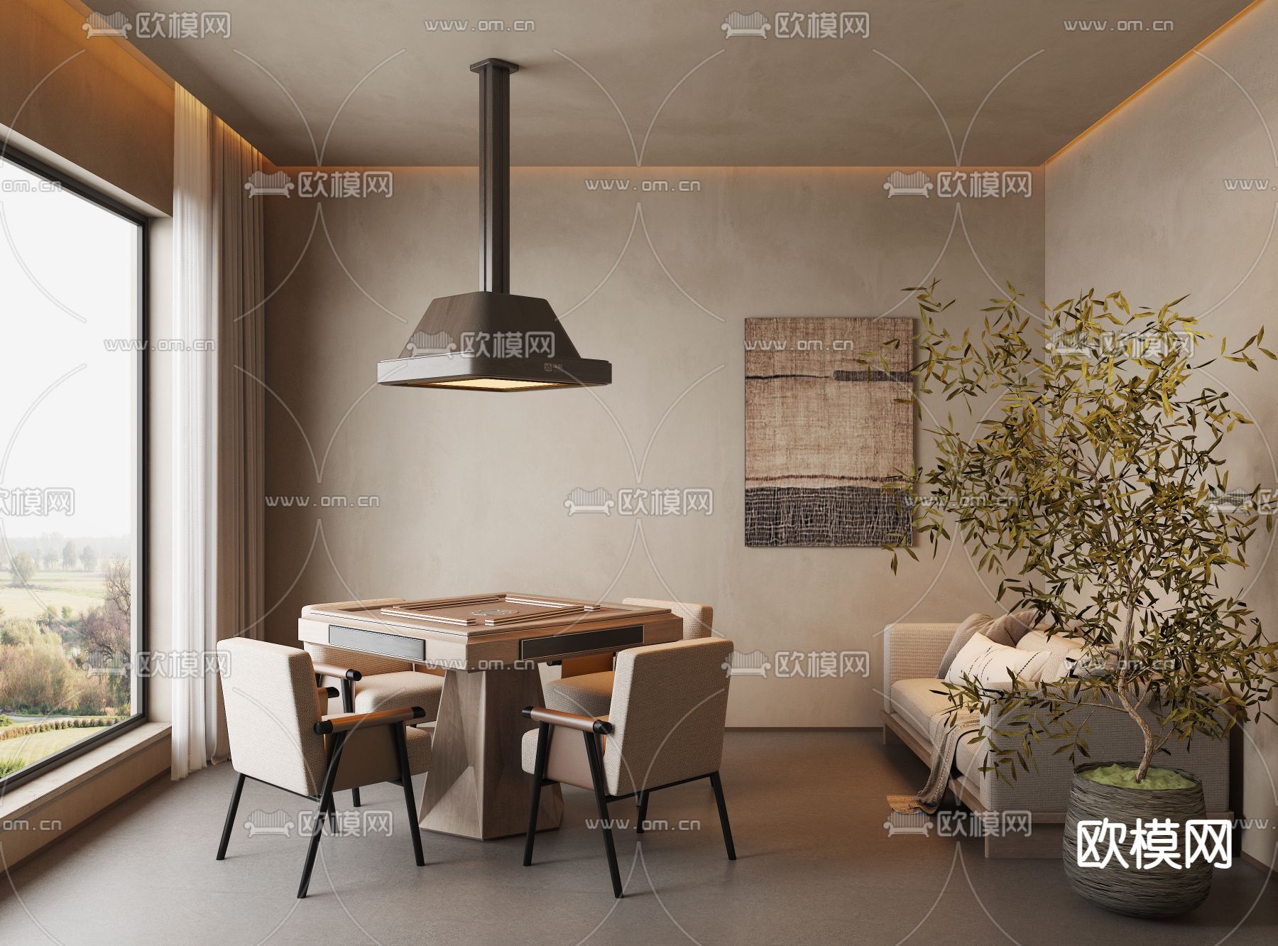 侘寂风棋牌室3d模型下载