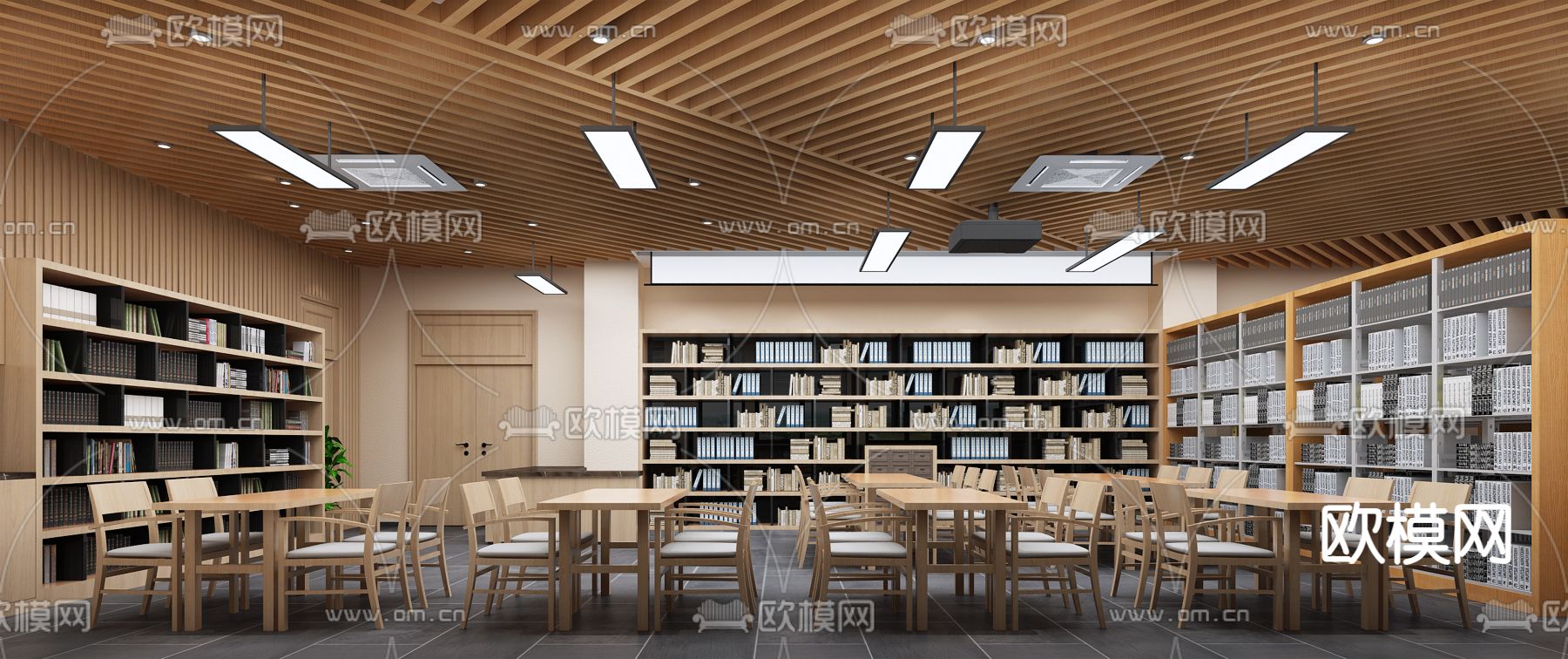 新中式图书馆 阅读室3d模型下载（渲染图2）