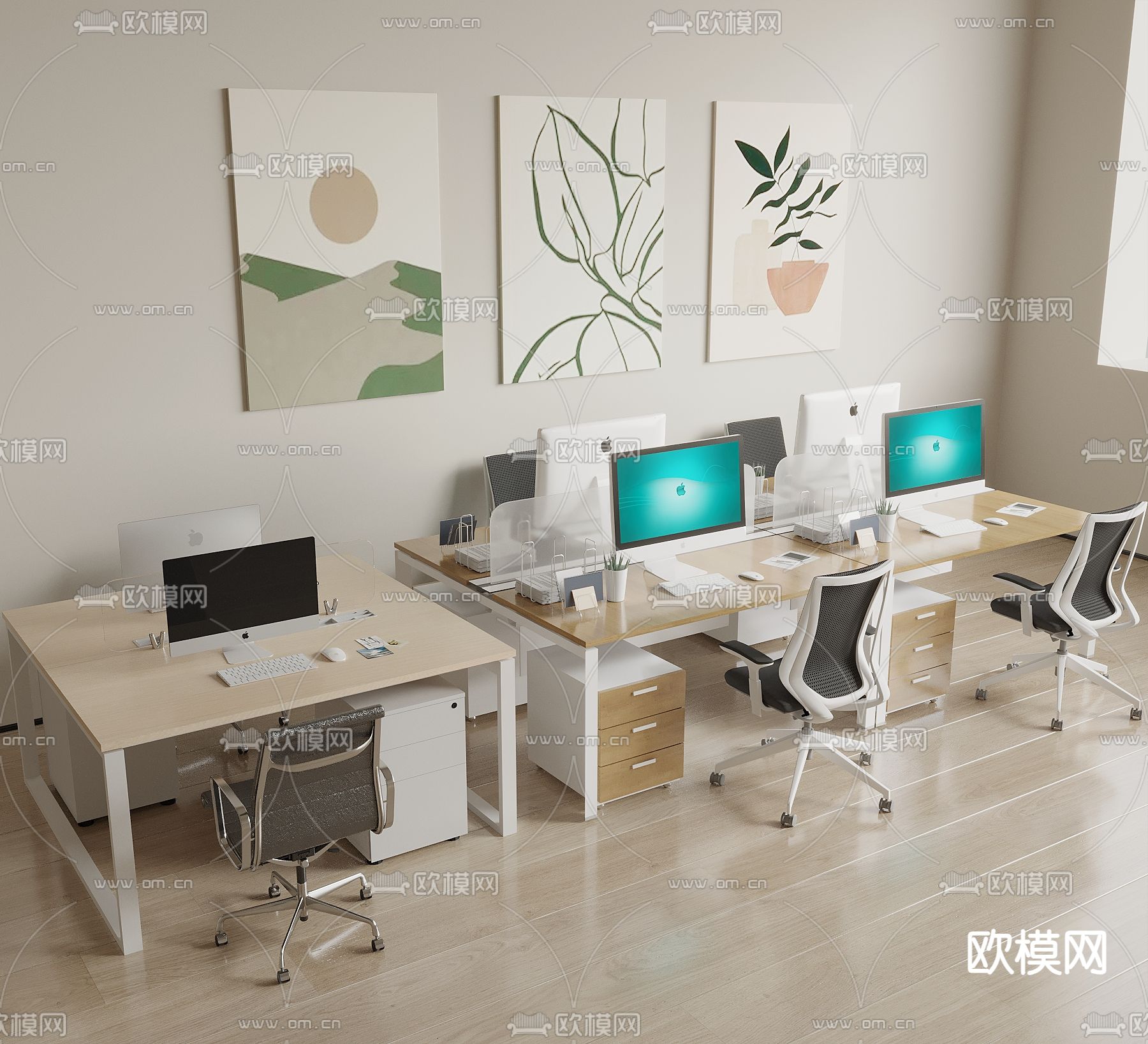 卡位办公桌 工位 岗位3d模型下载