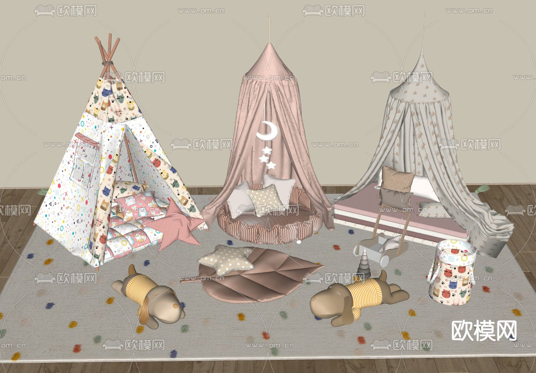 现代儿童帐篷su模型下载（渲染图1）