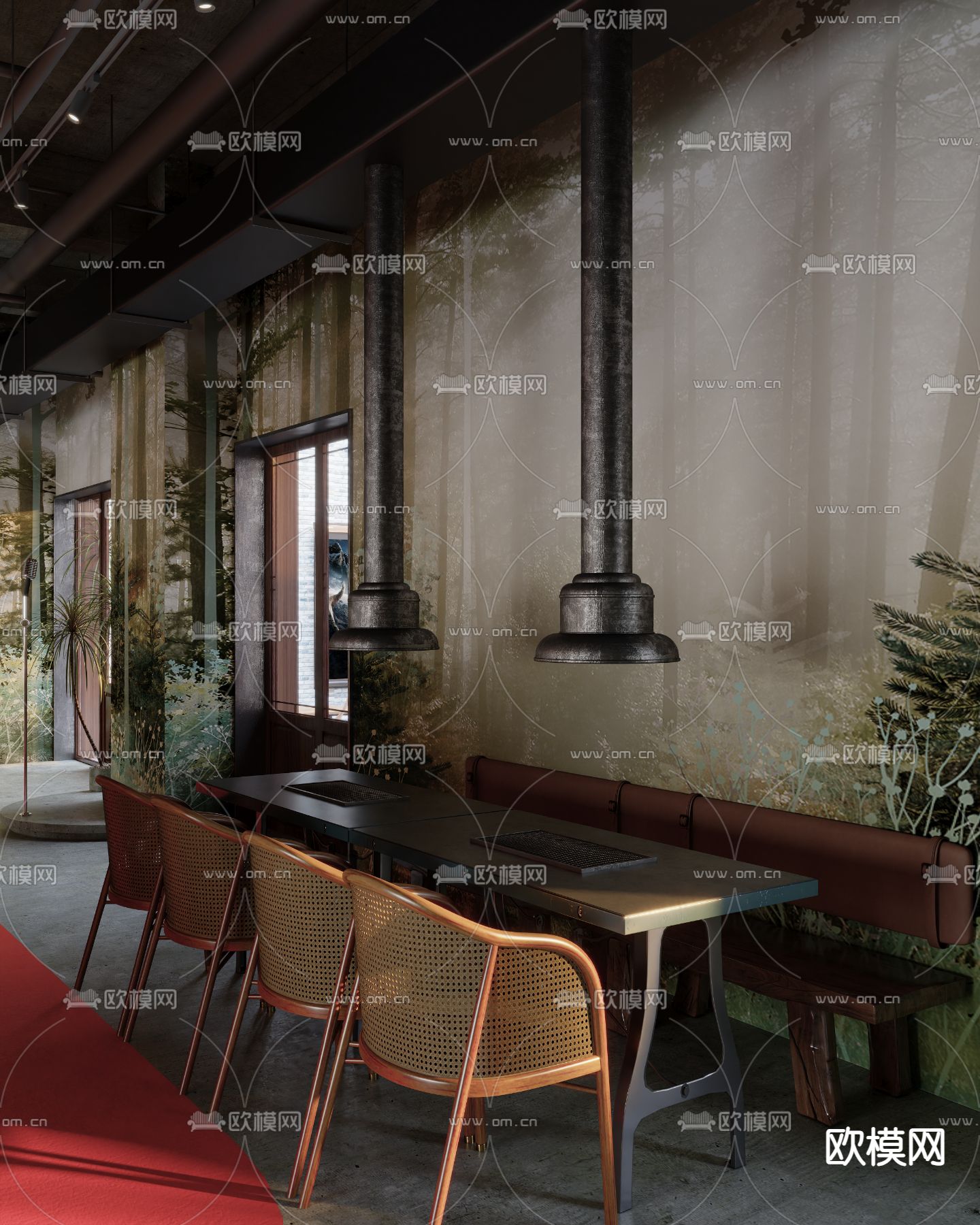 工业风烤肉店 烧烤店3d模型下载（渲染图2）