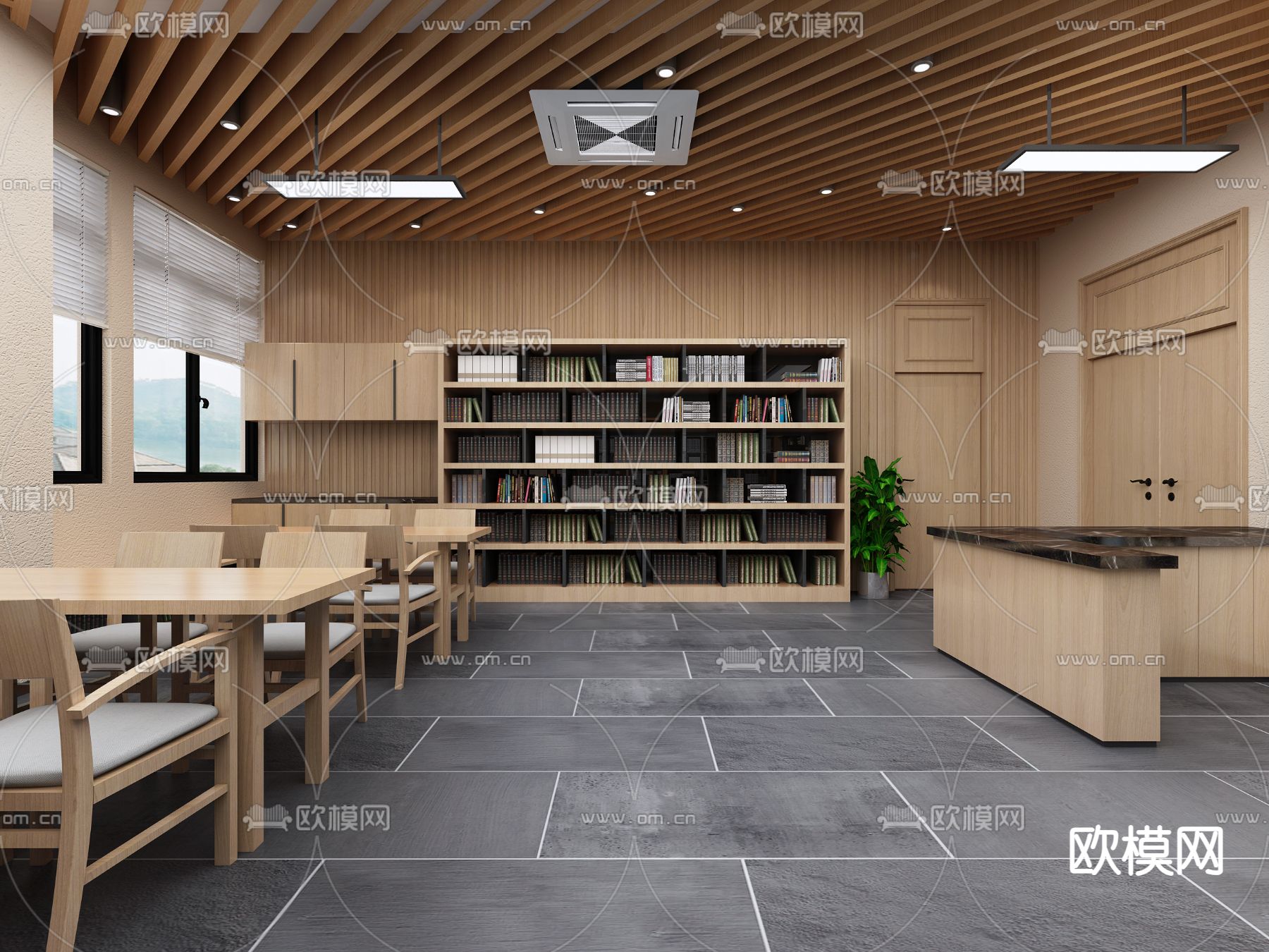 新中式图书馆 阅读室3d模型下载（渲染图3）