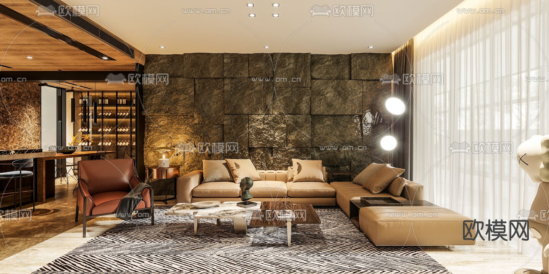 轻奢客餐厅3d模型下载