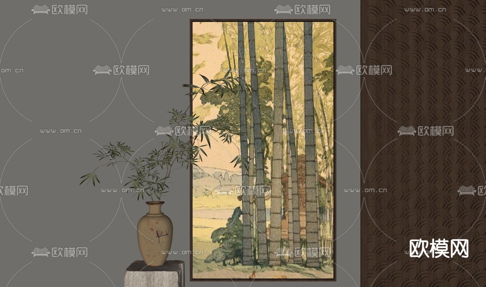 新中式装饰画su模型下载（渲染图1）