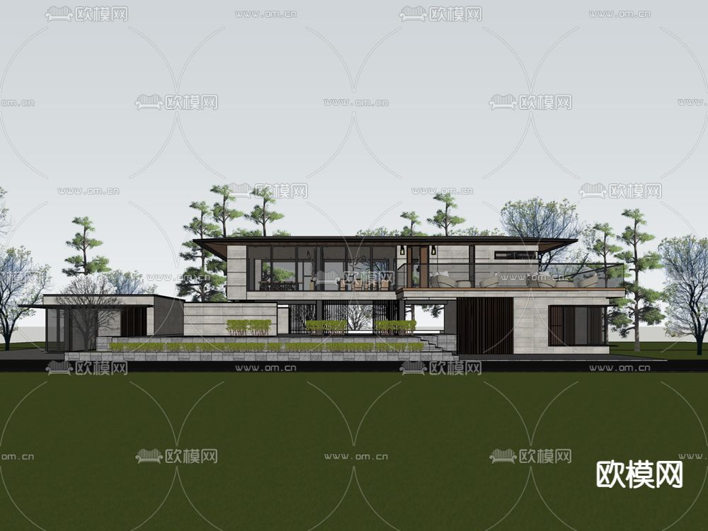 山地独家民宿su模型下载（渲染图1）