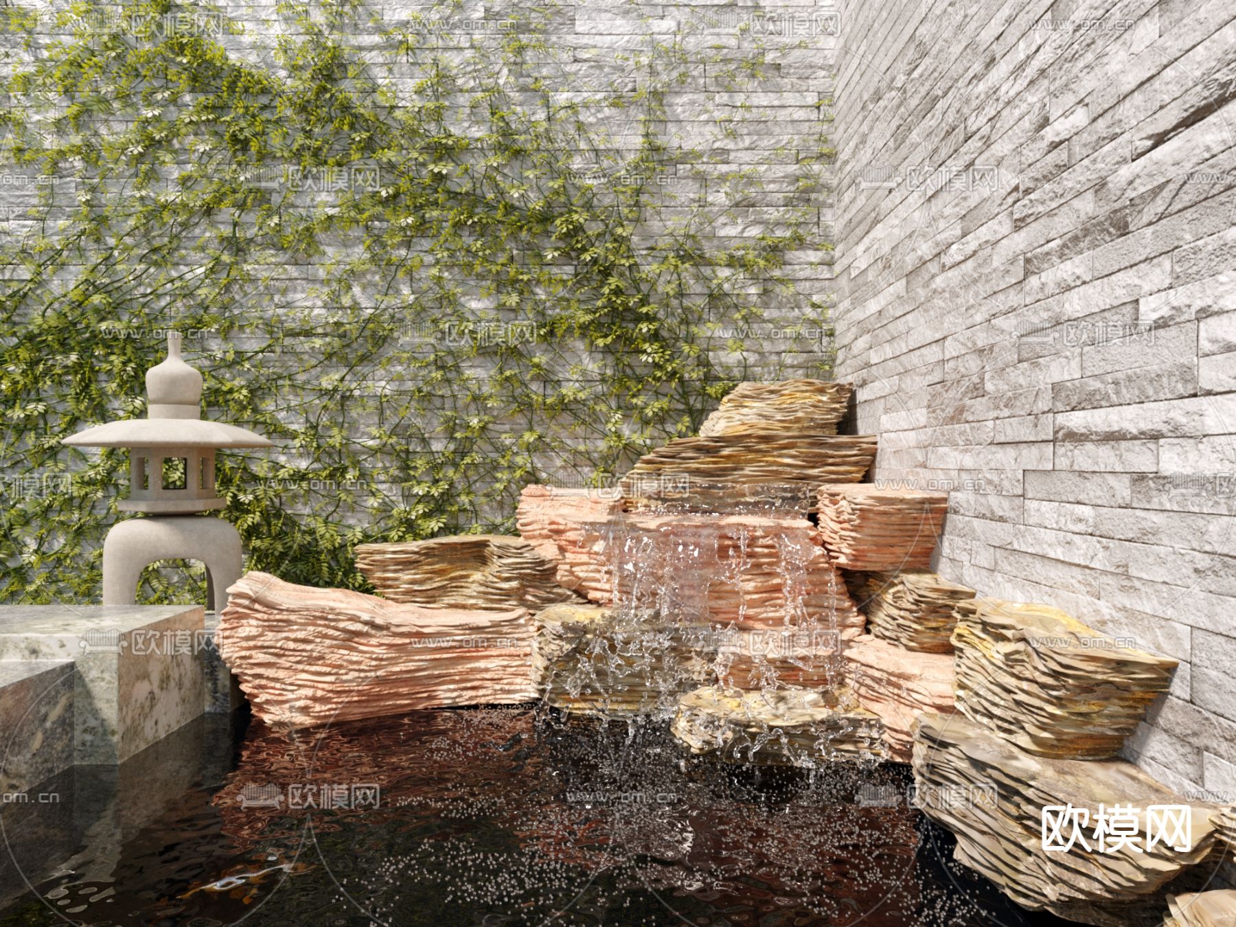 假山水景小品3d模型下载（渲染图2）