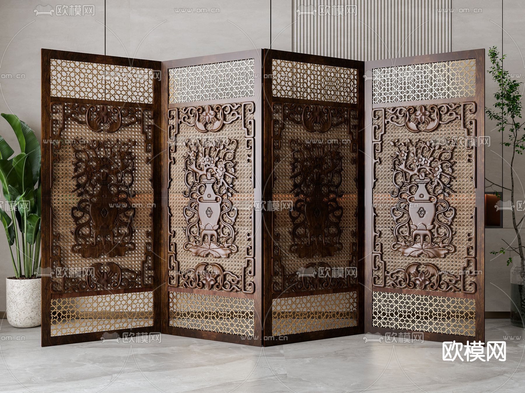 新中式屏风su模型下载（渲染图2）