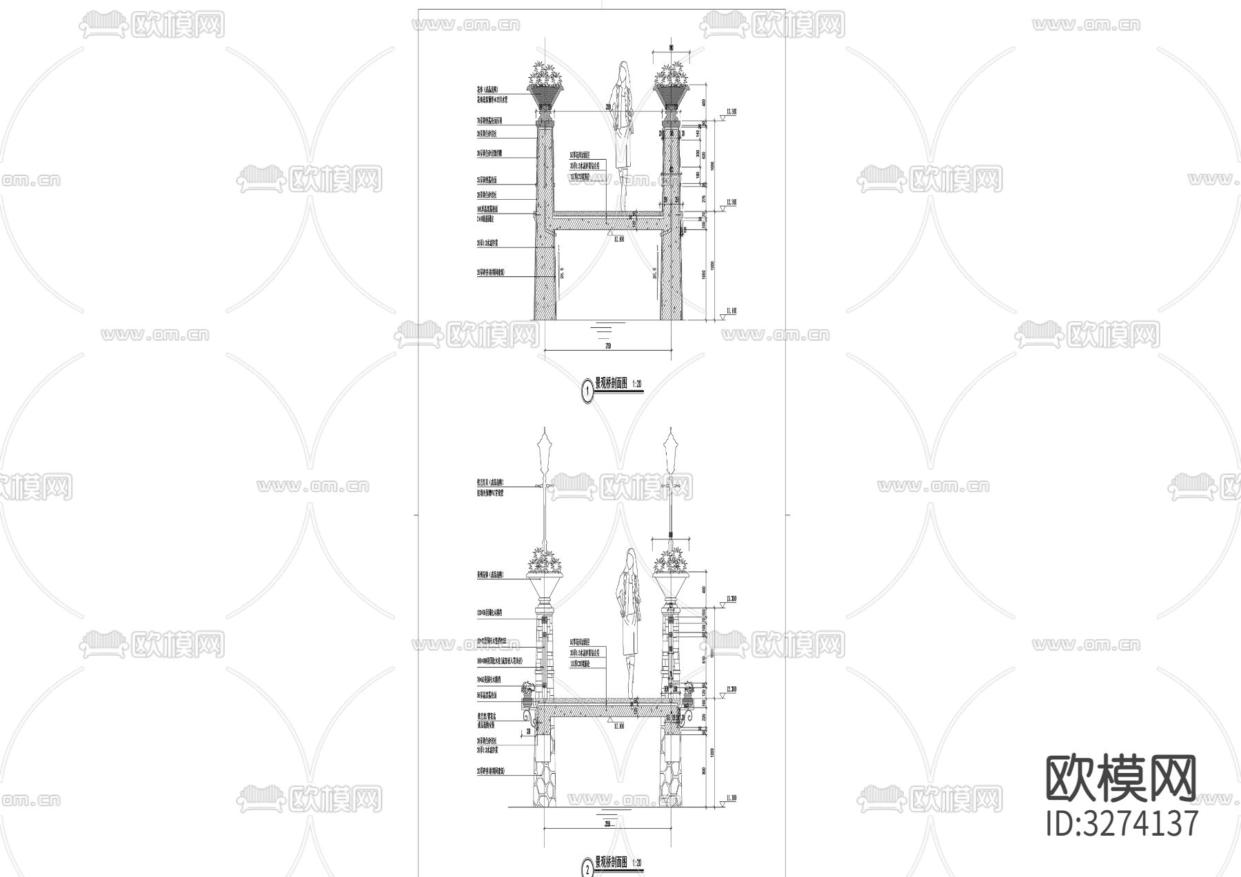 29景观桥cad立面图下载（渲染图2）