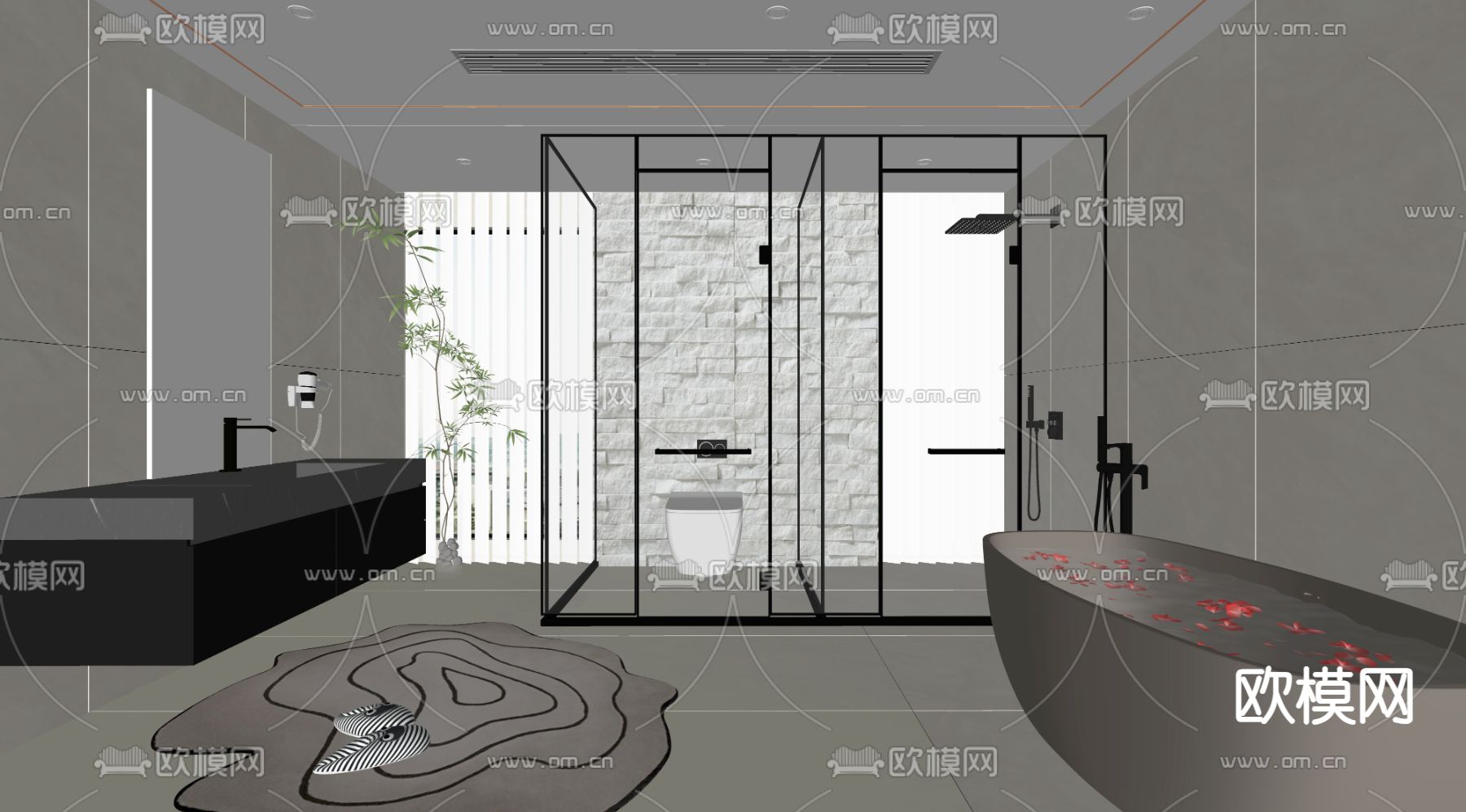 现代卫生间 浴室su模型下载（渲染图1）