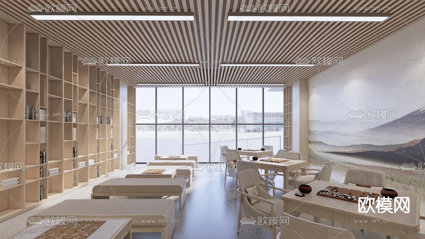 新中式养老院 棋牌室3d模型下载（渲染图1）