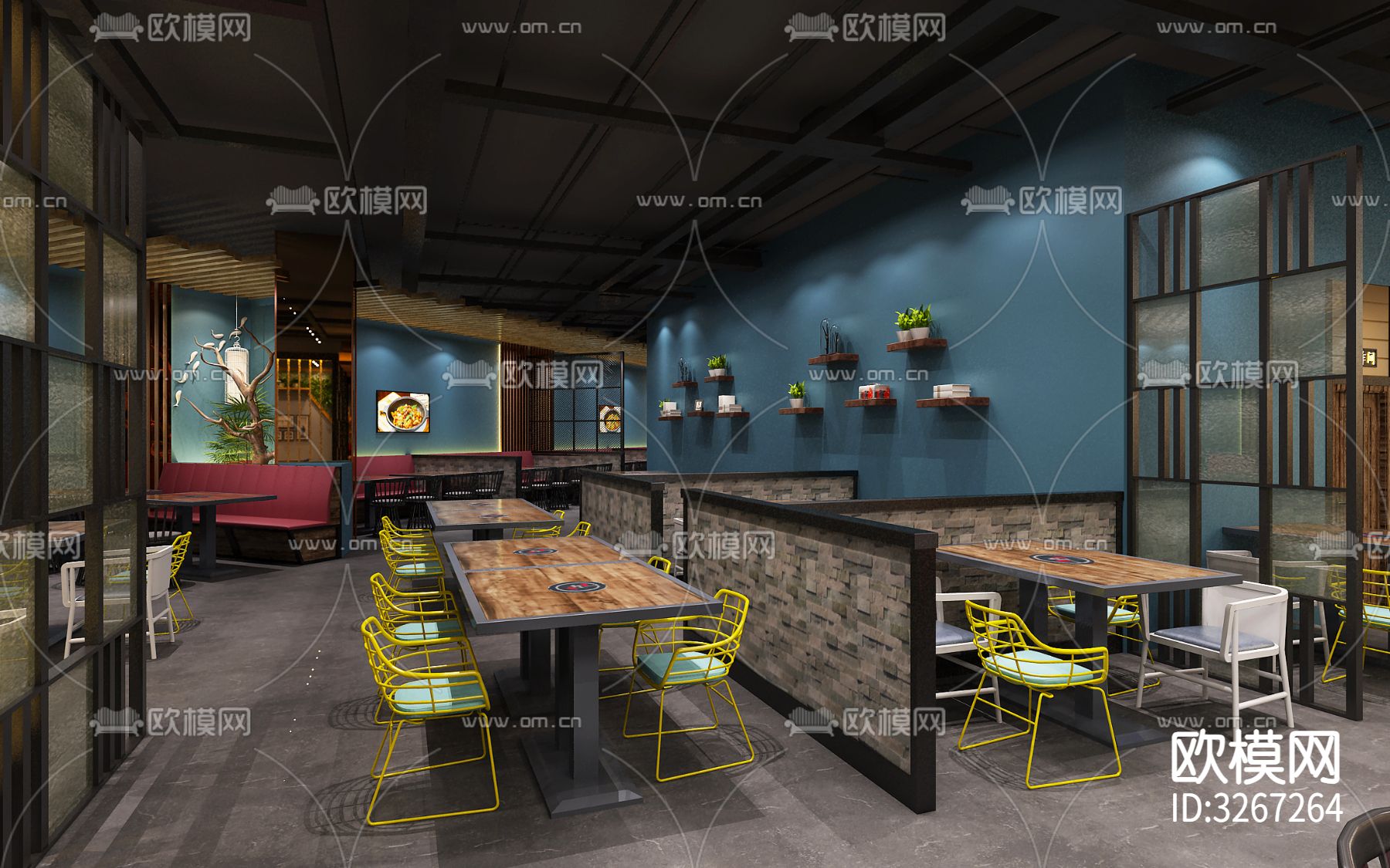 金石牛自助餐厅cad平面图下载（渲染图4）