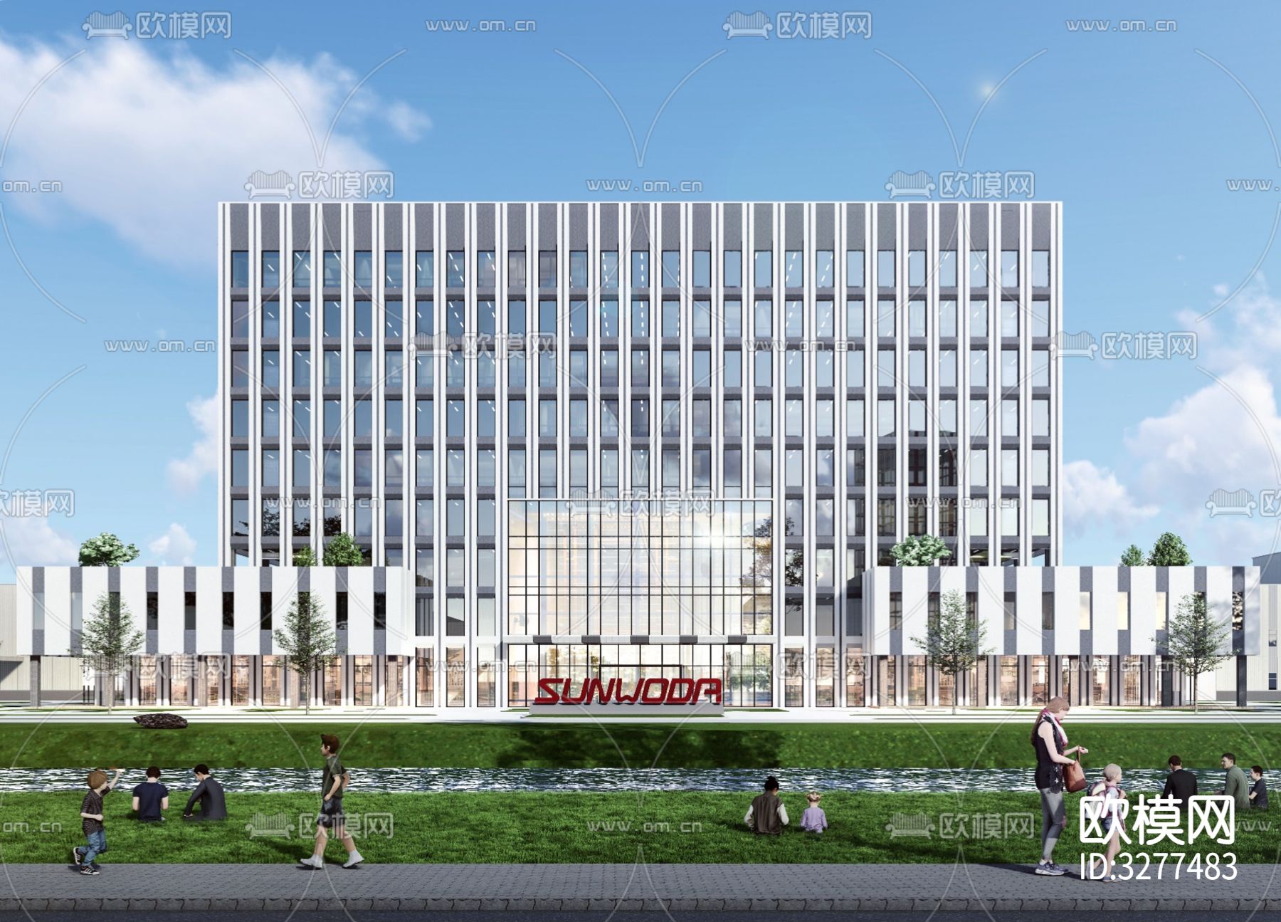 现代多层办公楼cad施工图下载（渲染图8）