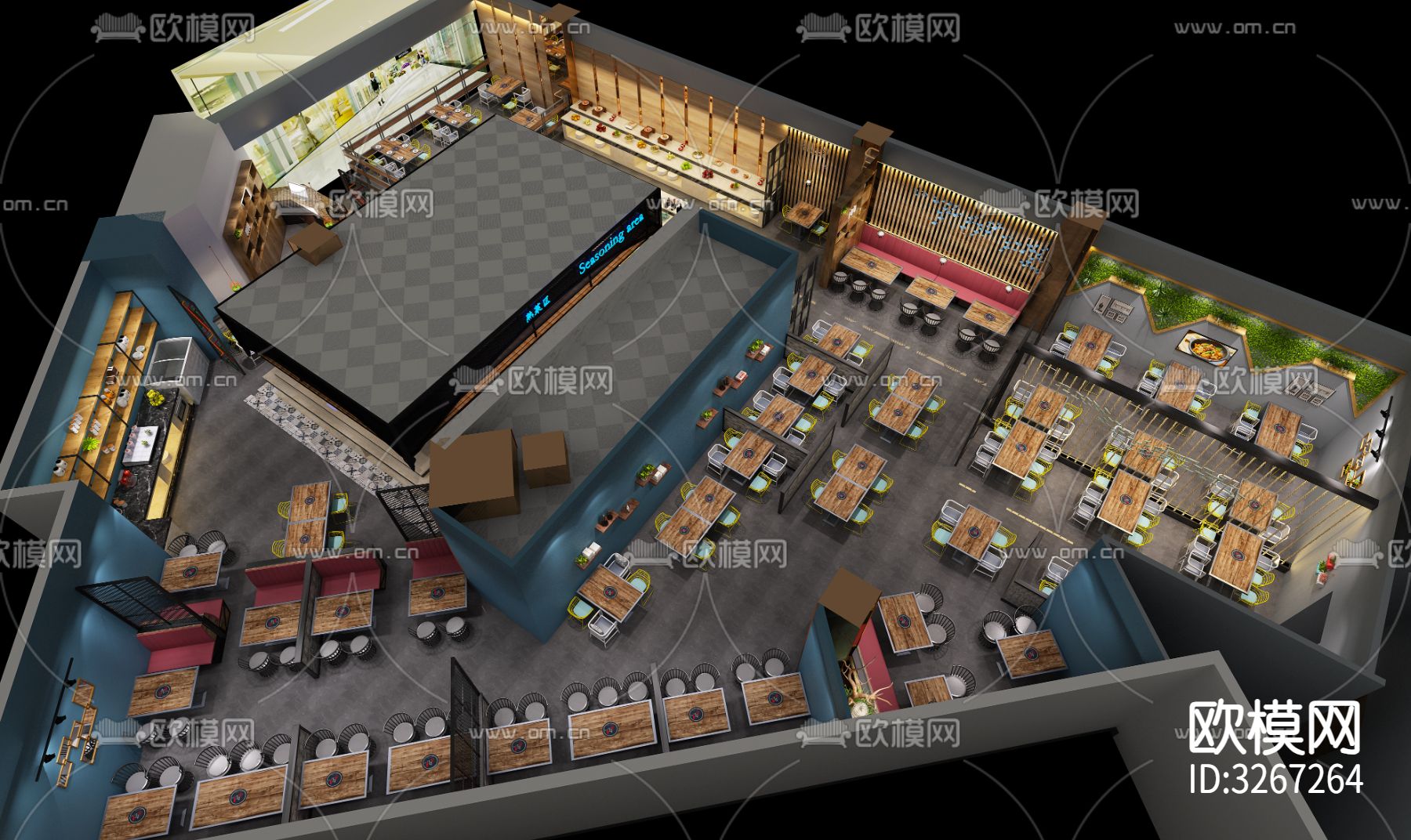 金石牛自助餐厅cad平面图下载（渲染图6）