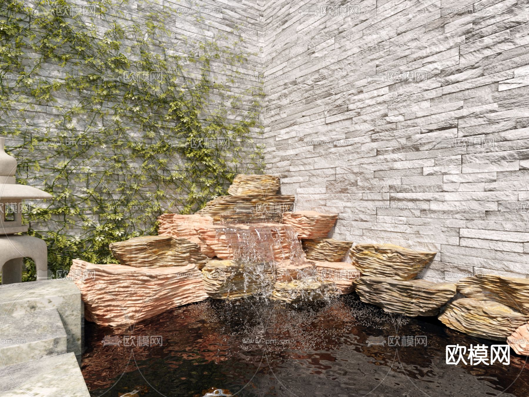 假山水景小品3d模型下载（渲染图1）