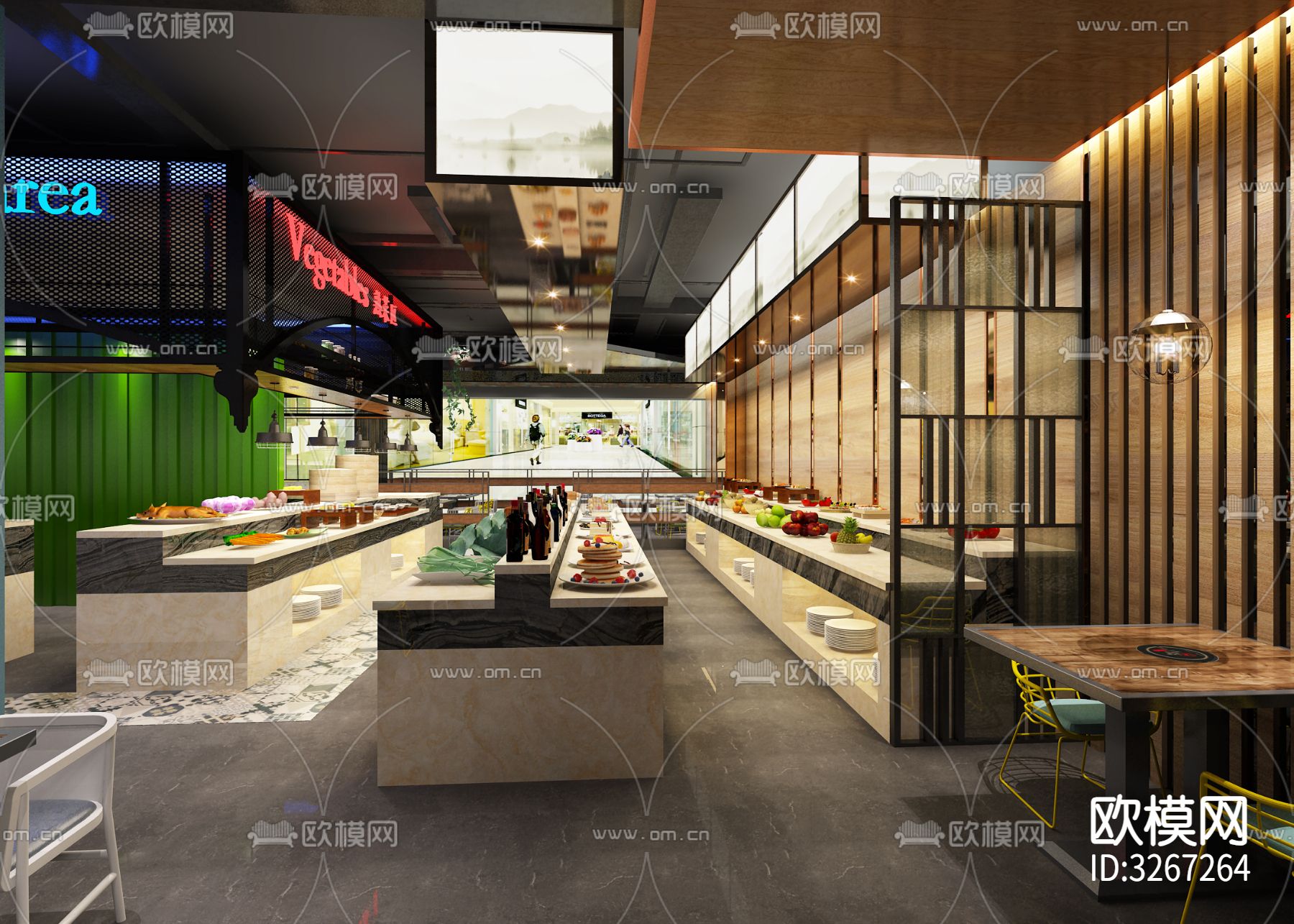 金石牛自助餐厅cad平面图下载（渲染图3）