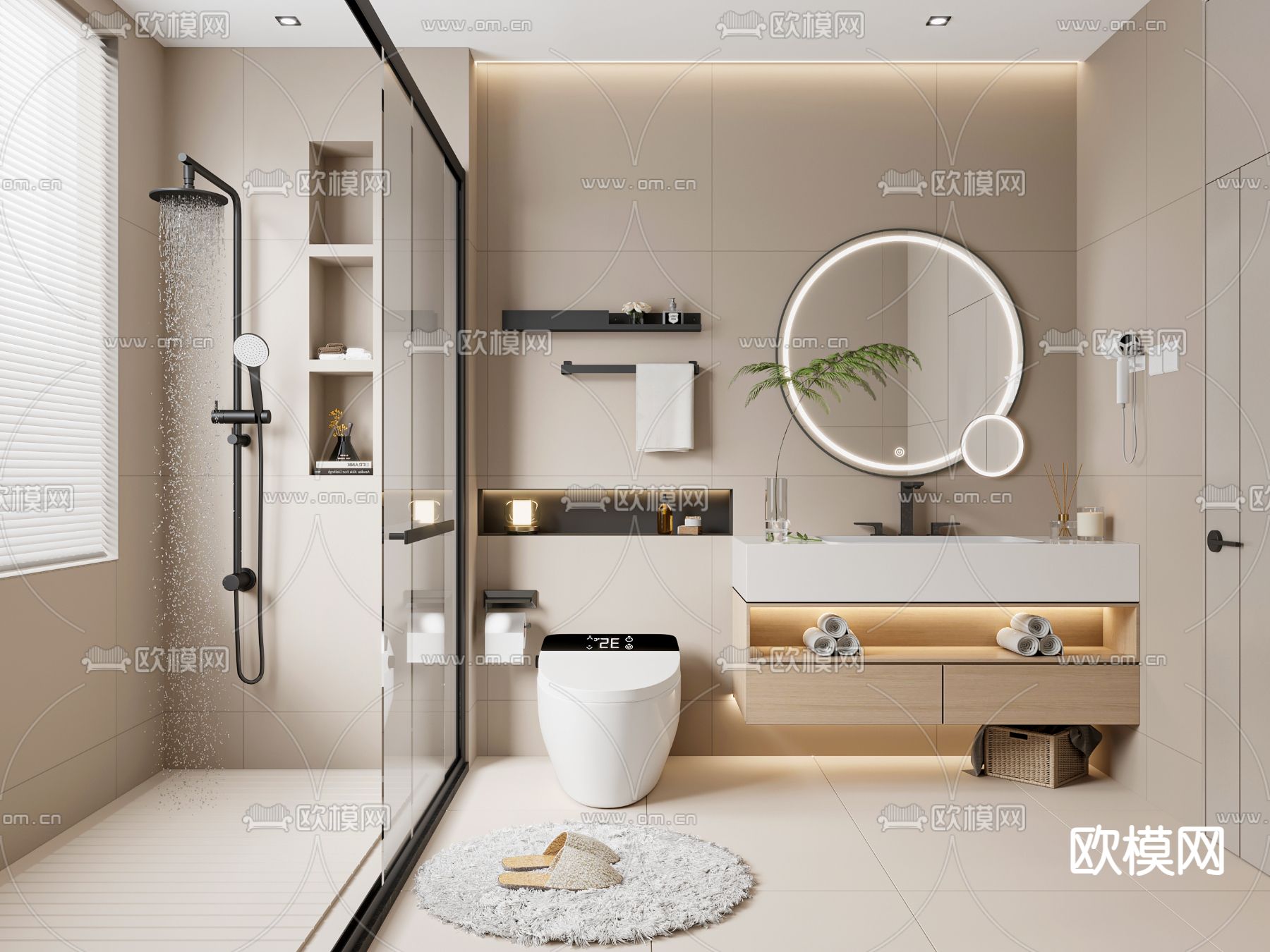 奶油风卫生间 浴室 洗手间3d模型下载