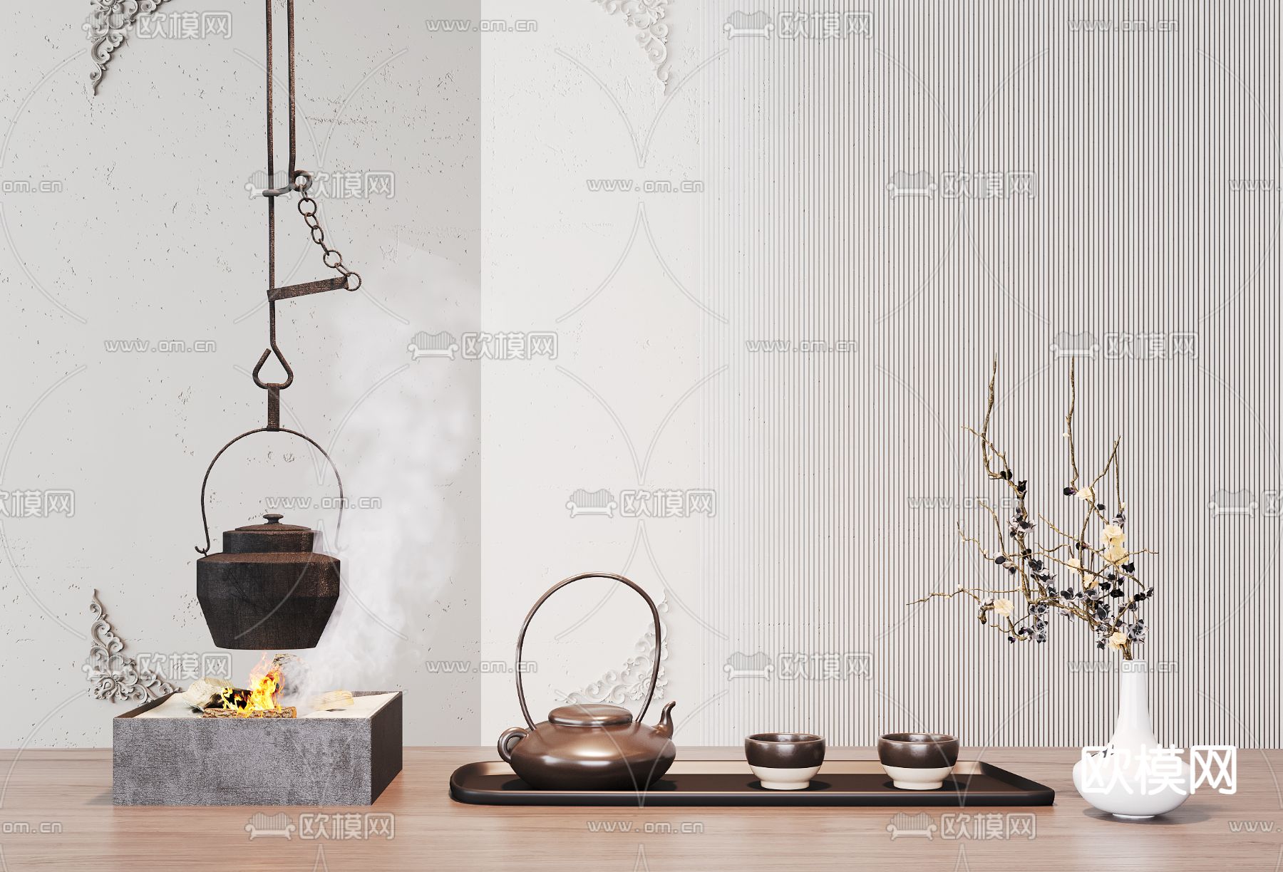 新中式茶具 茶壶su模型下载（渲染图2）