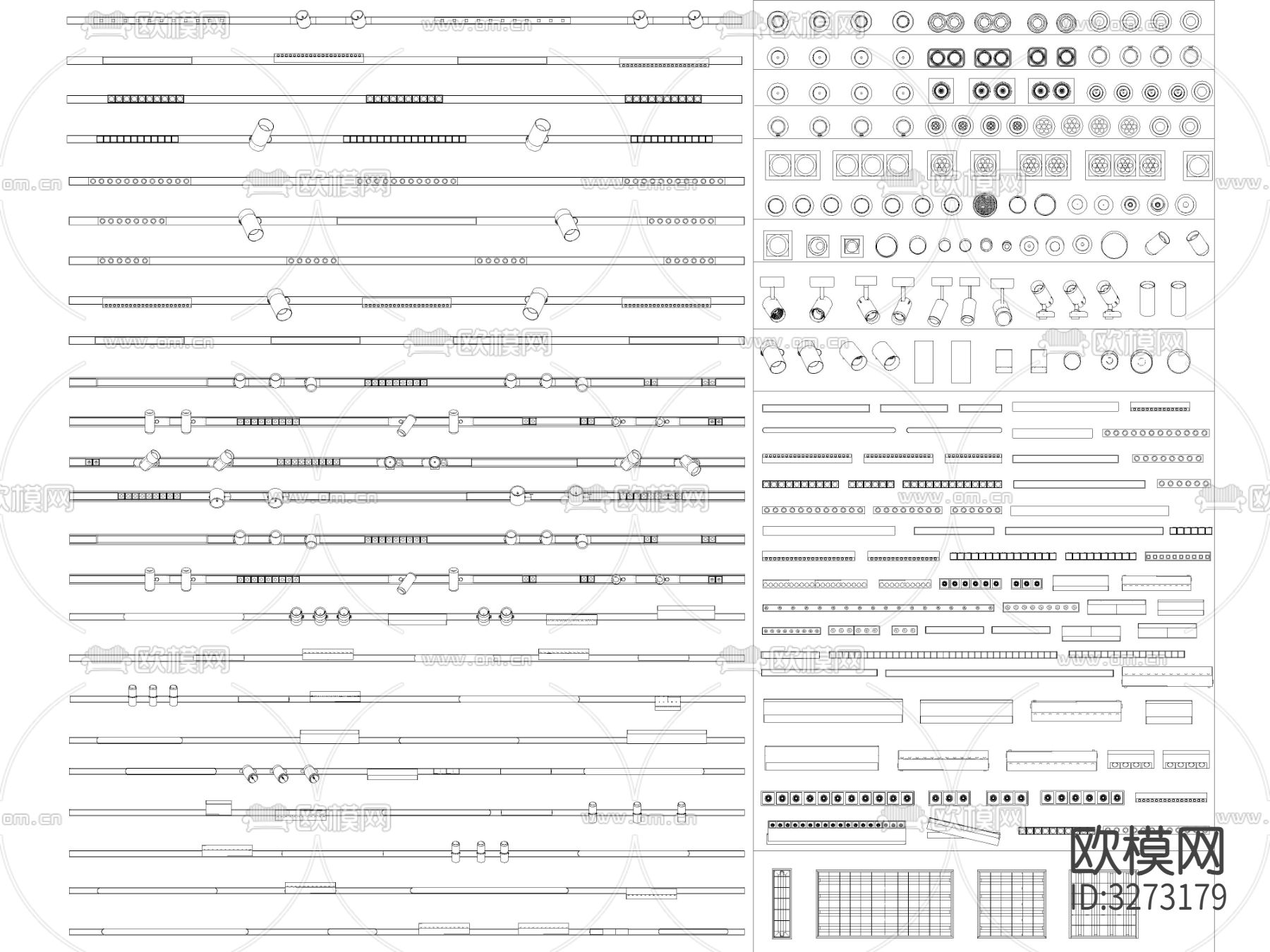 最新超全筒灯射灯磁吸轨道灯CAD图库下载（渲染图3）