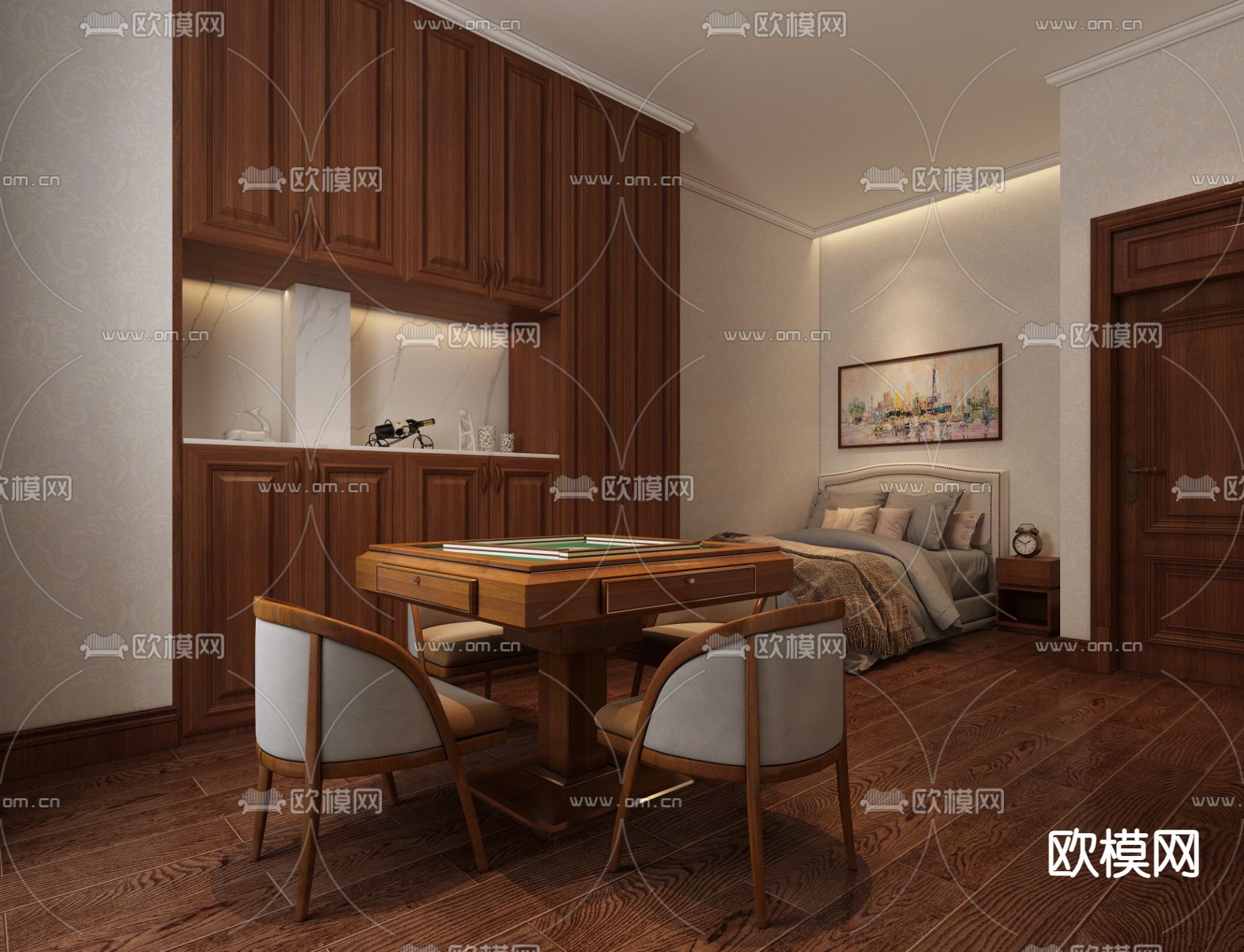 中式棋牌室 麻将室3d模型下载