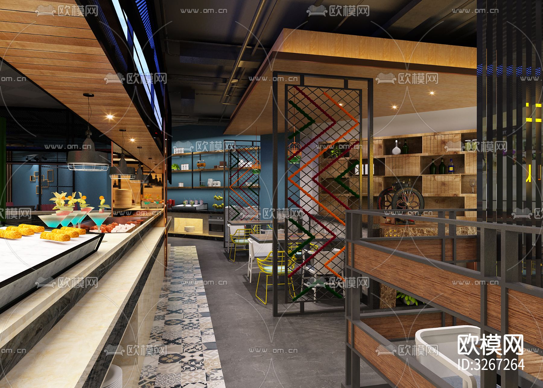 金石牛自助餐厅cad平面图下载（渲染图5）