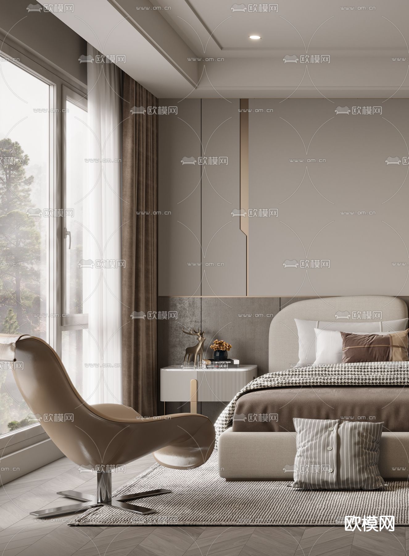 现代卧室 主人房 主卧3d模型下载（渲染图2）
