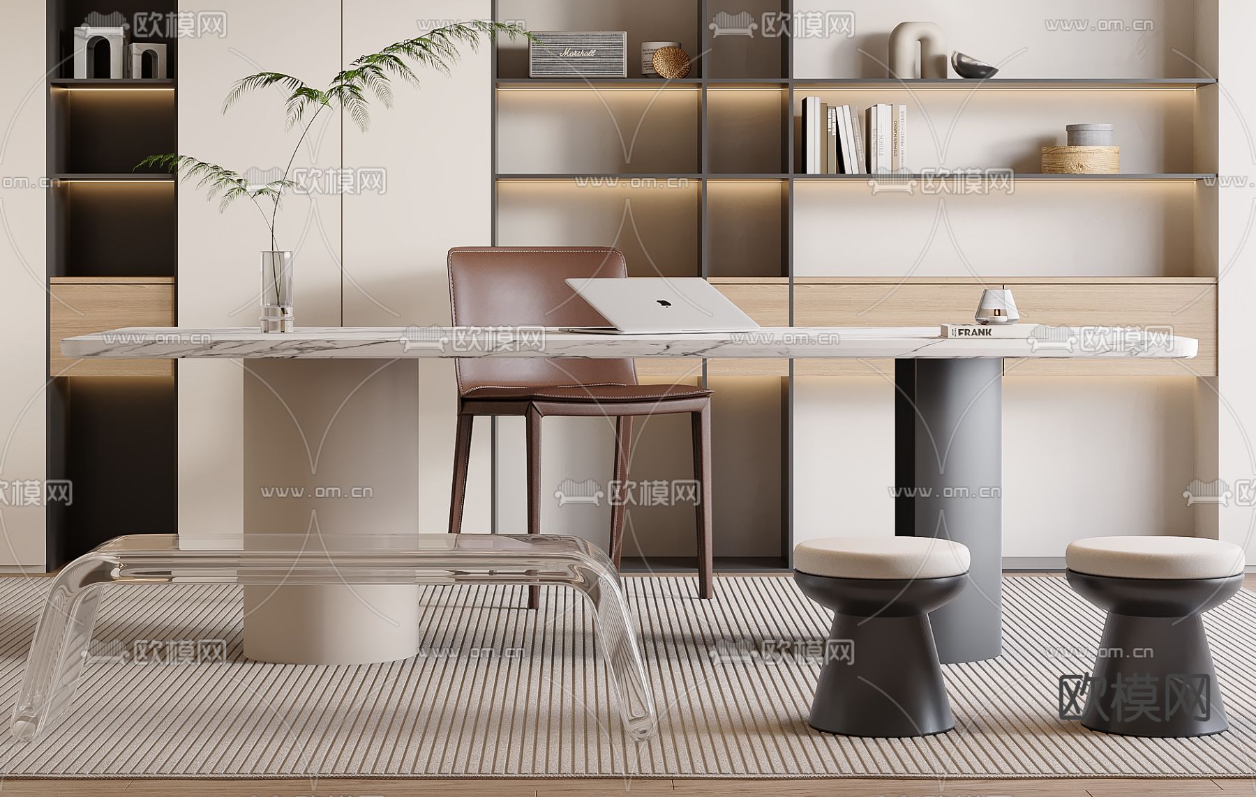 现代书桌 写字台3d模型下载