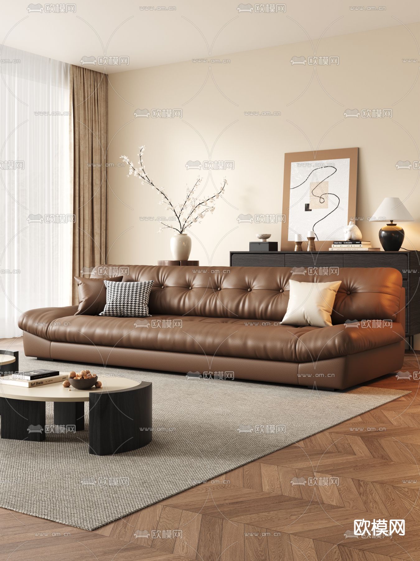 皮革沙发 多人沙发3d模型下载