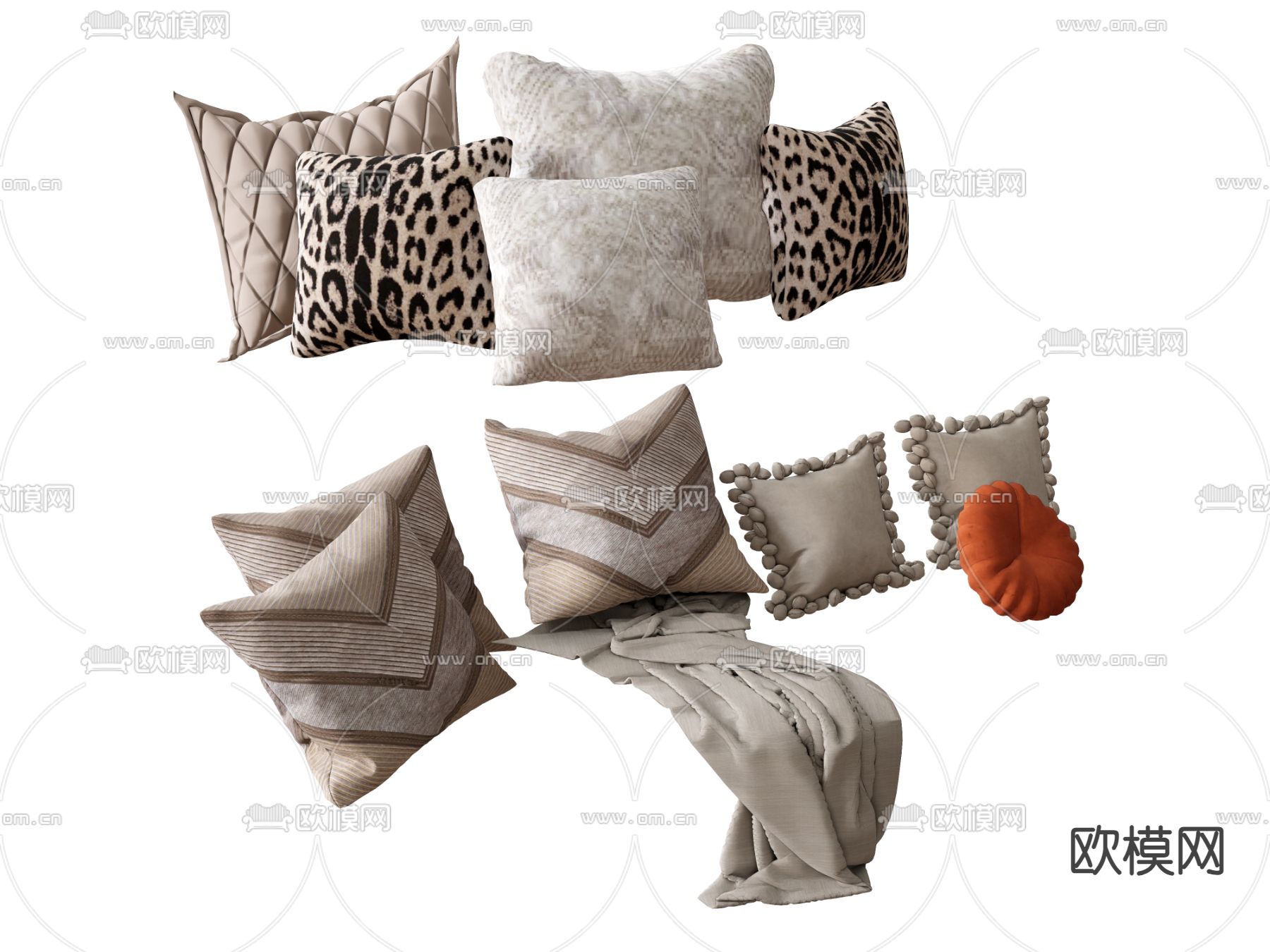 现代抱枕 枕头毯子su模型下载（渲染图2）