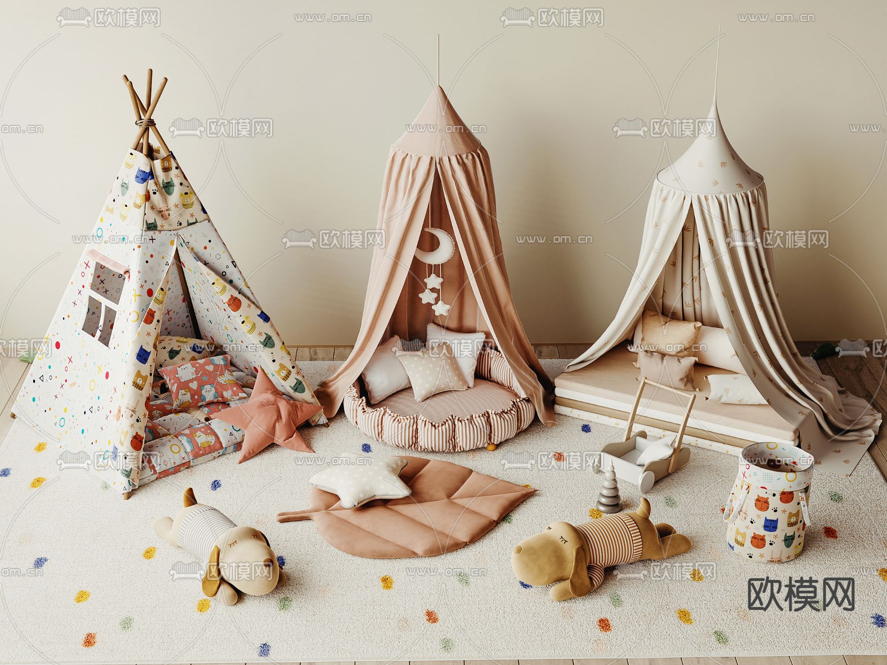 现代儿童帐篷su模型下载（渲染图2）