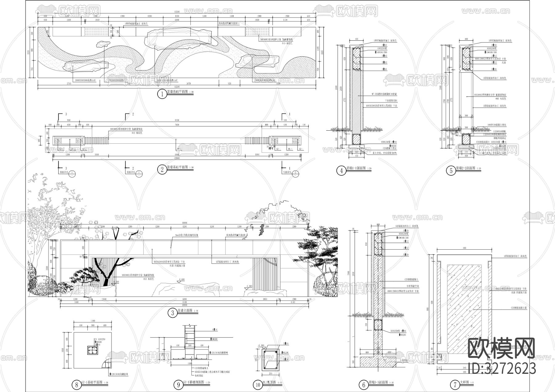 住宅景墙cad大样图下载