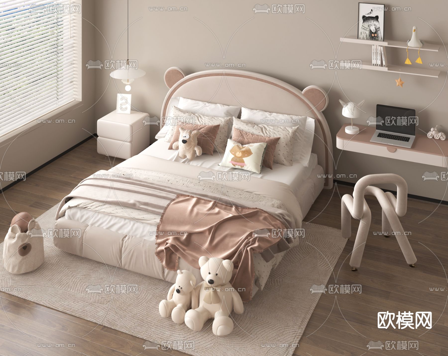 奶油风儿童床 小孩床3d模型下载