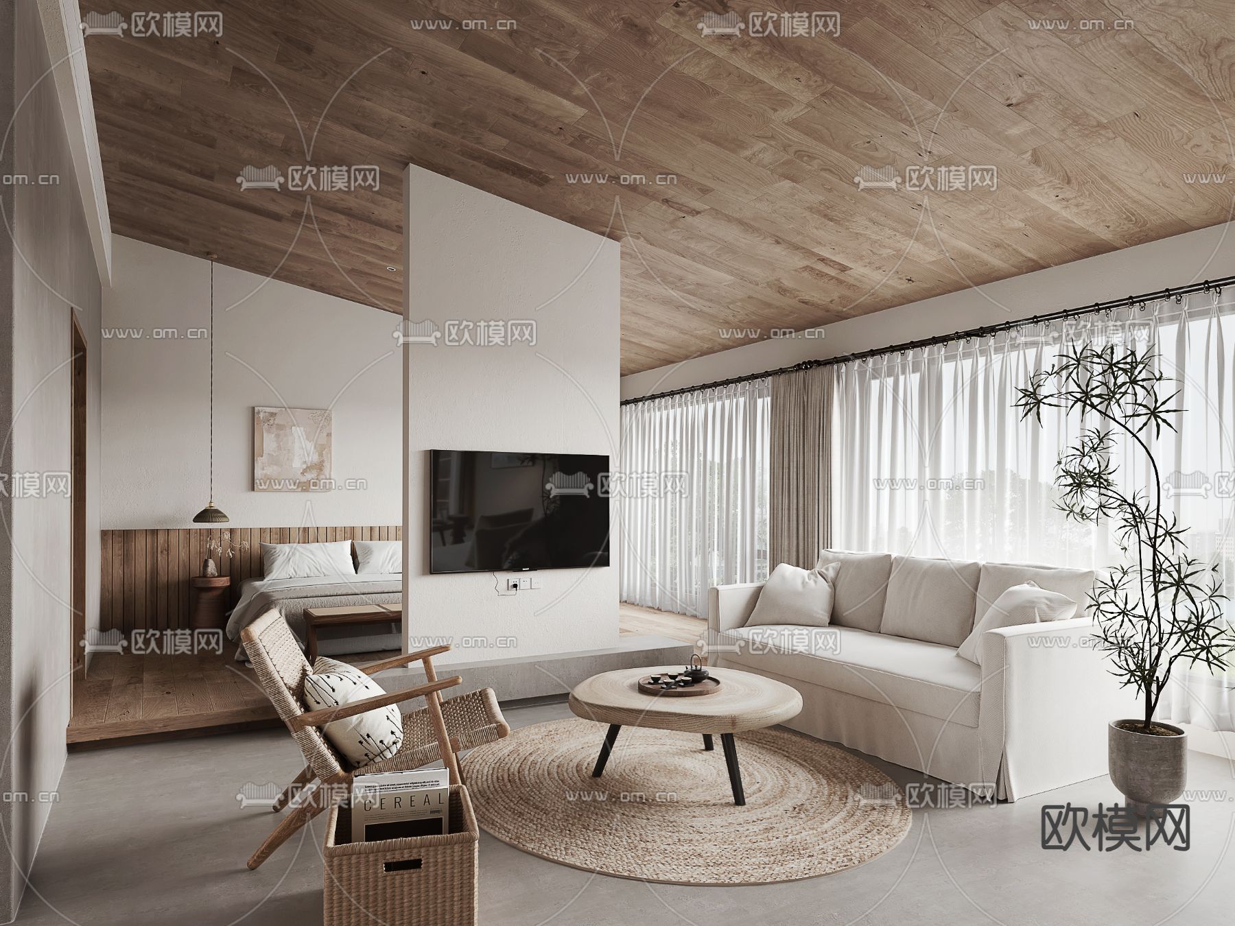 侘寂风民宿 客房3d模型下载