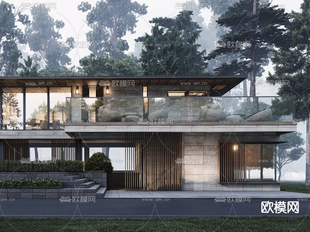 山地独家民宿su模型下载（渲染图2）