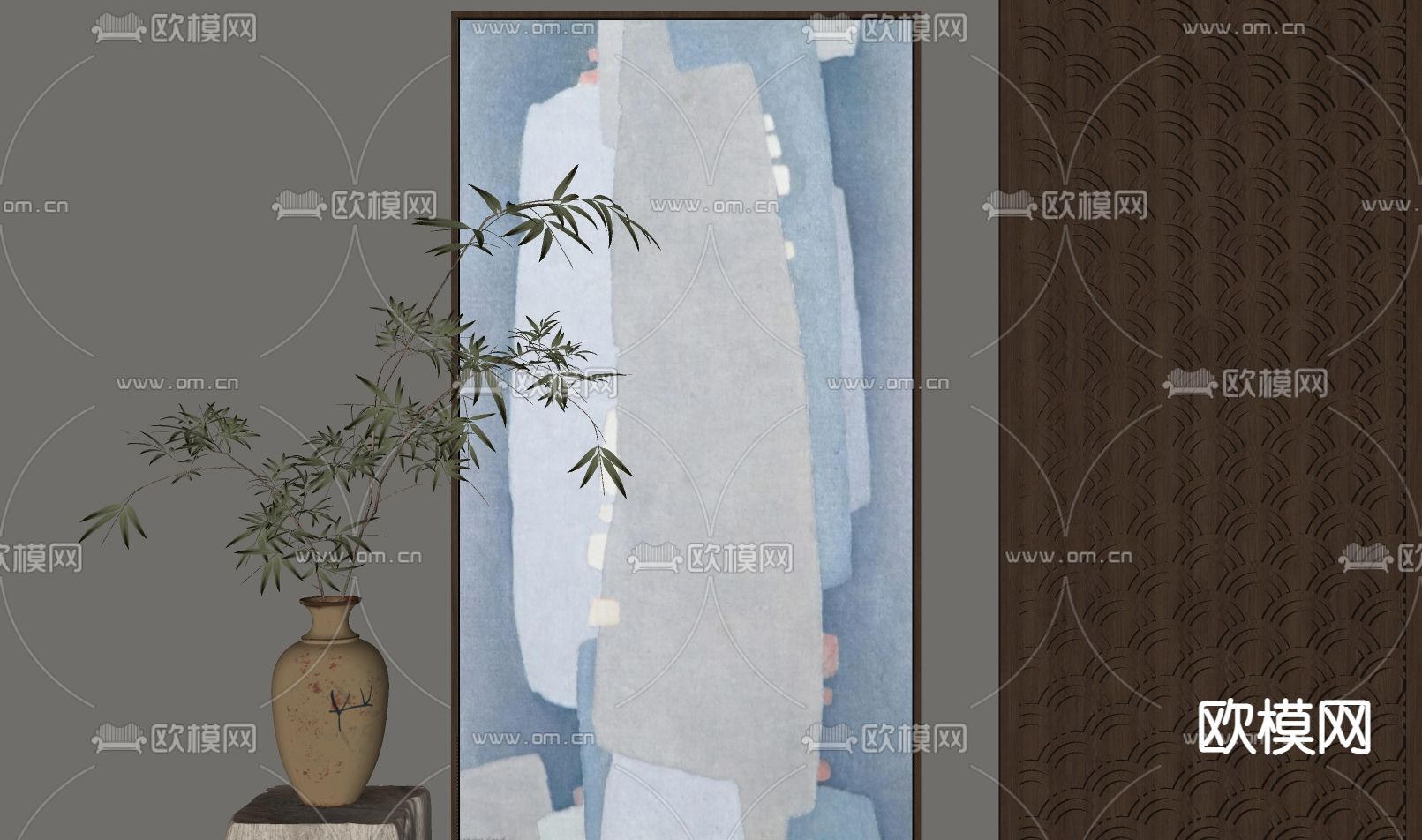 新中式装饰画su模型下载（渲染图1）