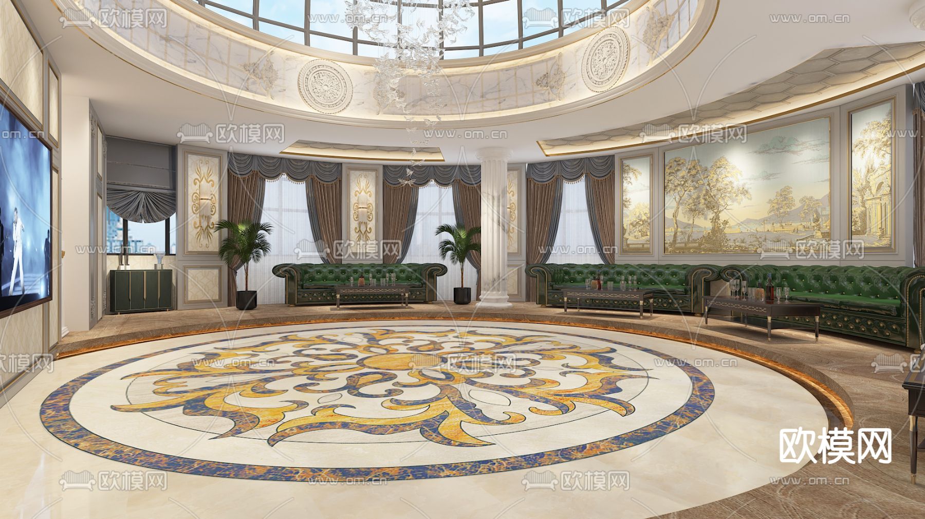 美式影音室 视听室3d模型下载（渲染图4）