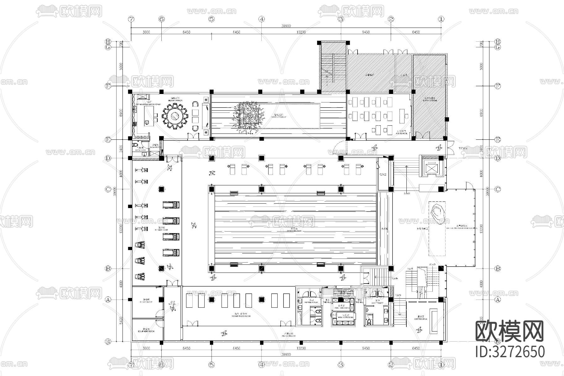 娱乐休闲会所平面布置cad图库下载（渲染图3）