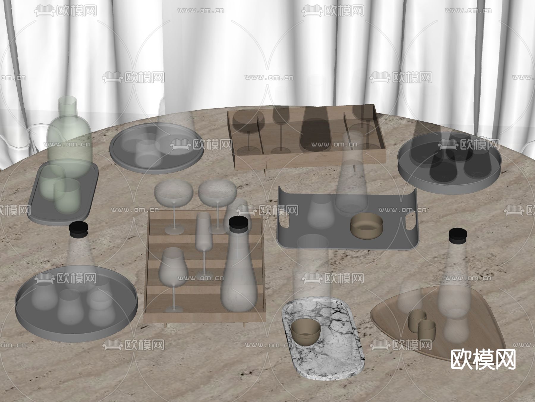 玻璃器具 杯具su模型下载（渲染图1）