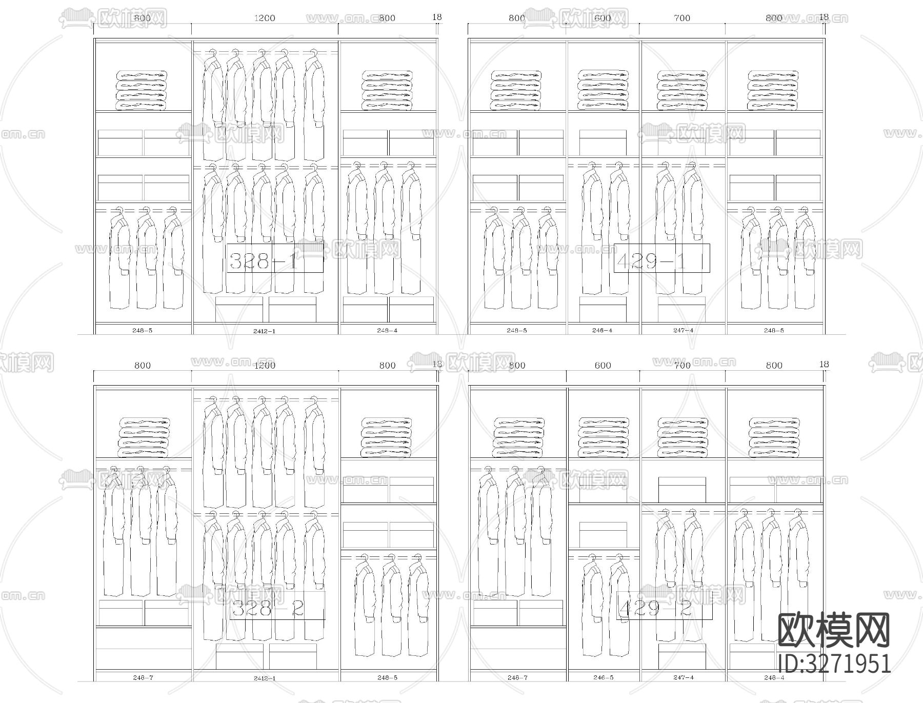 成品衣柜内部结构CAD图库下载（渲染图4）