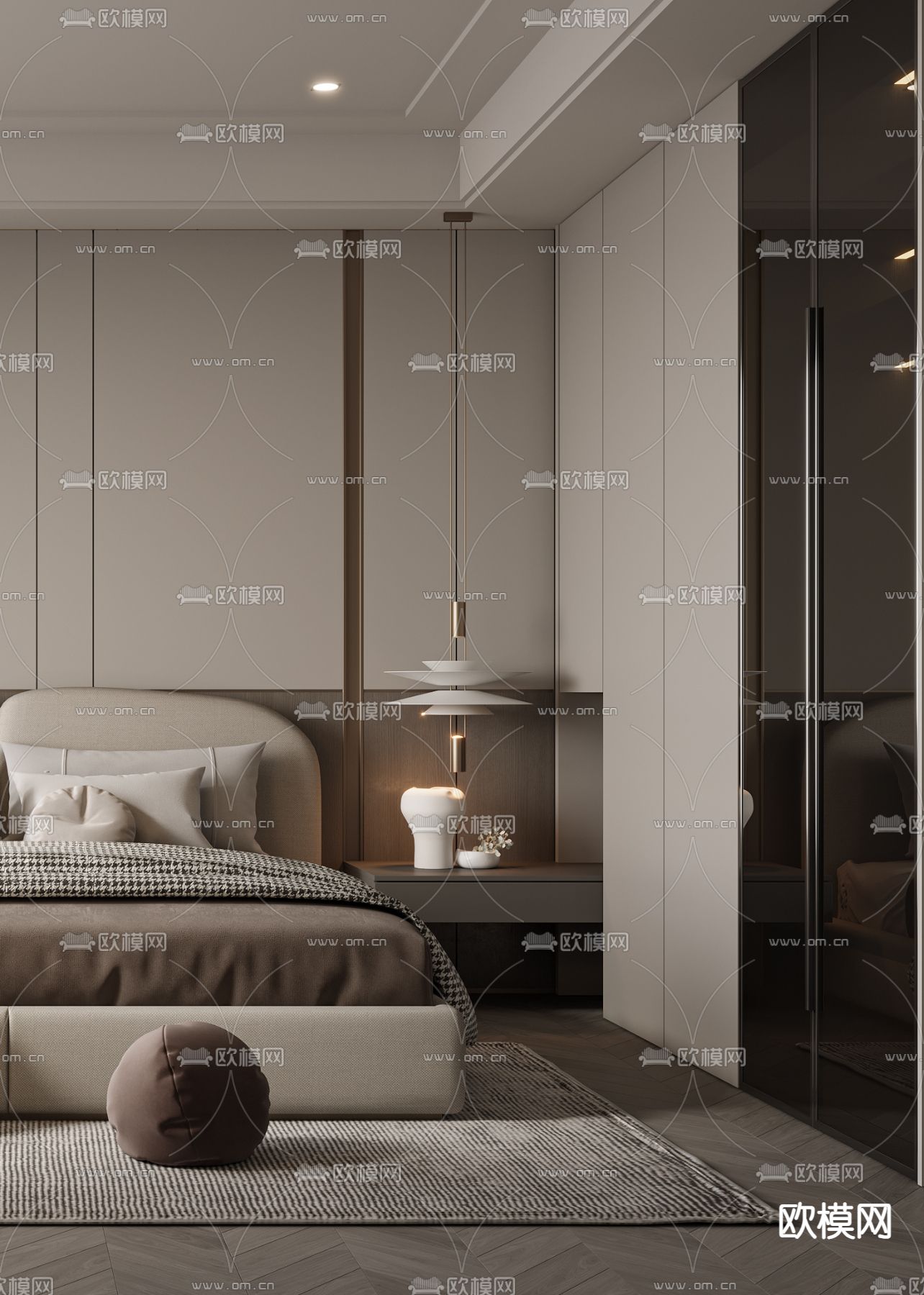 现代卧室 主人房 主卧3d模型下载（渲染图3）