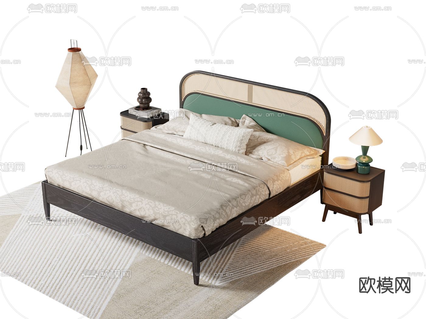 中古风双人床3d模型下载